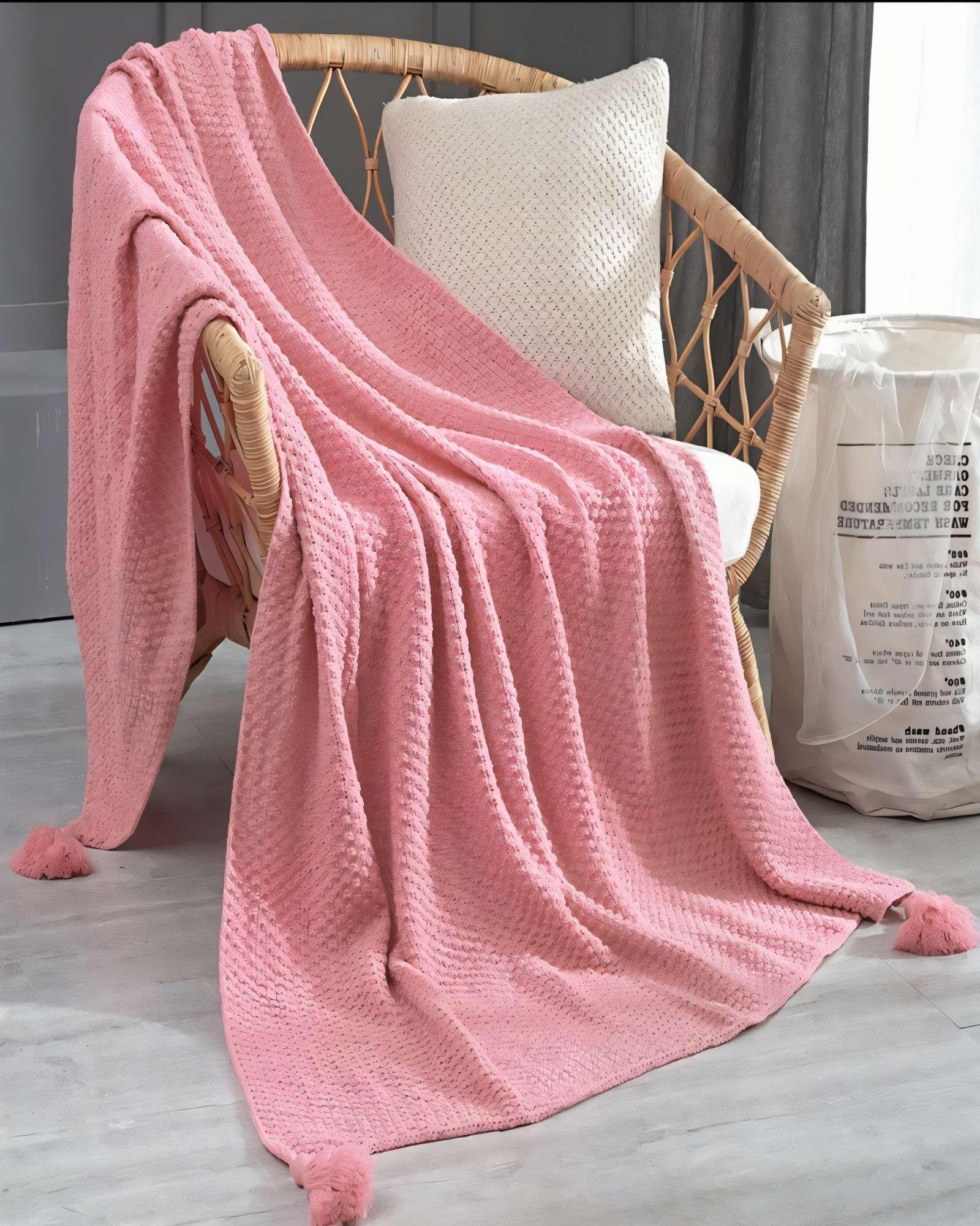 MANTA DE SOFÁ CON FLECOS DE SOGA COLOR ROSADO-2