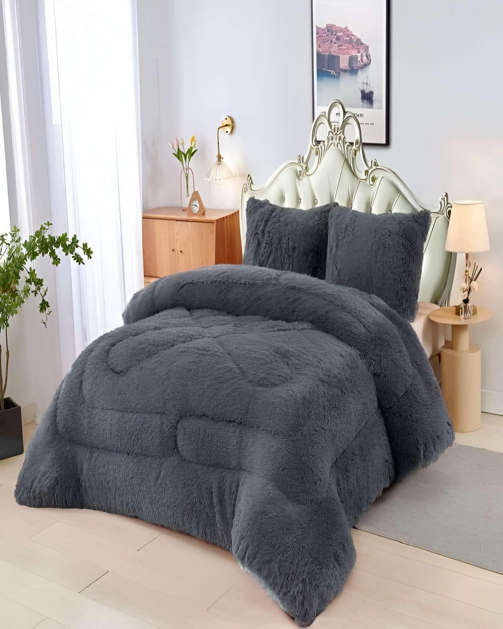 COBERTOR PELUDO CON CHIPORRO 2 PLAZAS 230X250CM GRIS O-2