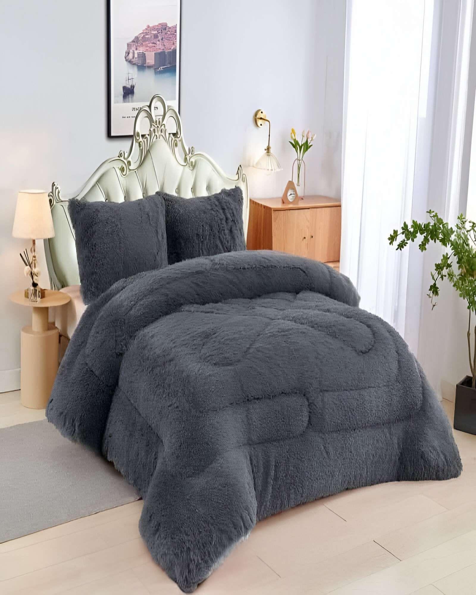 COBERTOR PELUDO CON CHIPORRO 2 PLAZAS 230X250CM GRIS O-3