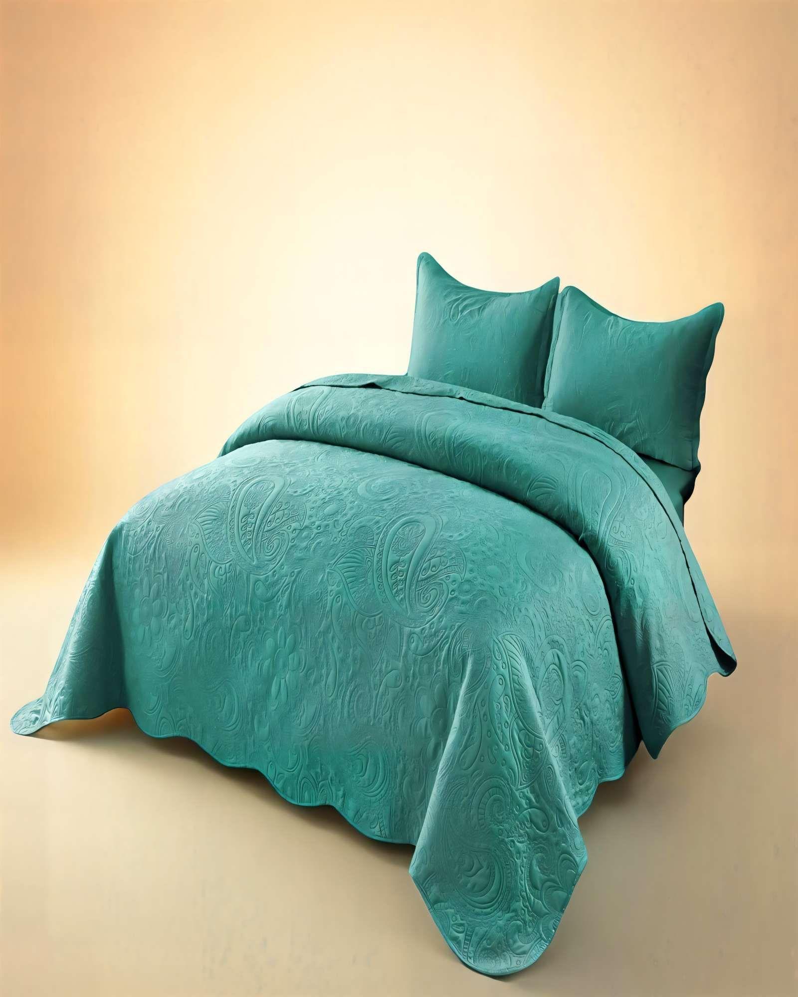 CUBRECAMA QUILT DE VERANO 2 PLAZAS CON RELIEVE COLOR TURQUESA-3