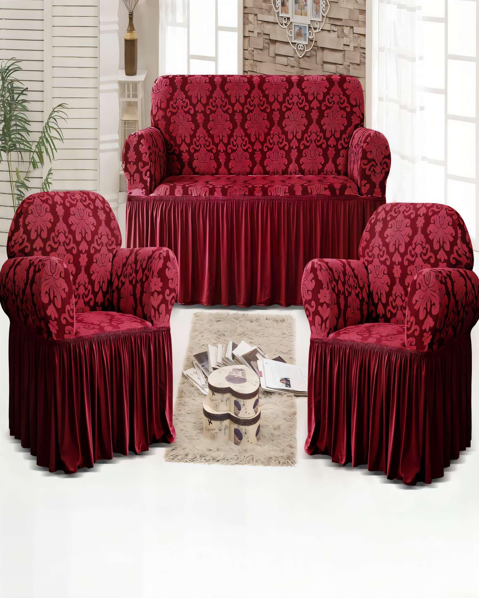 SET DE FUNDAS DE SOFA 3+1+1 CON VELO COLOR BURDEO-2