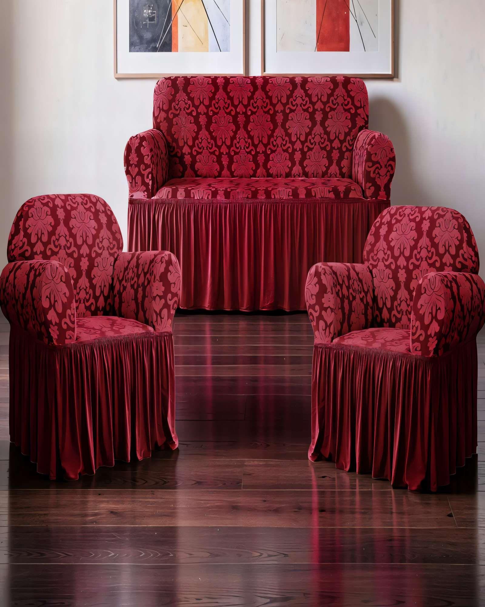 SET DE FUNDAS DE SOFA 3+1+1 CON VELO COLOR BURDEO-3