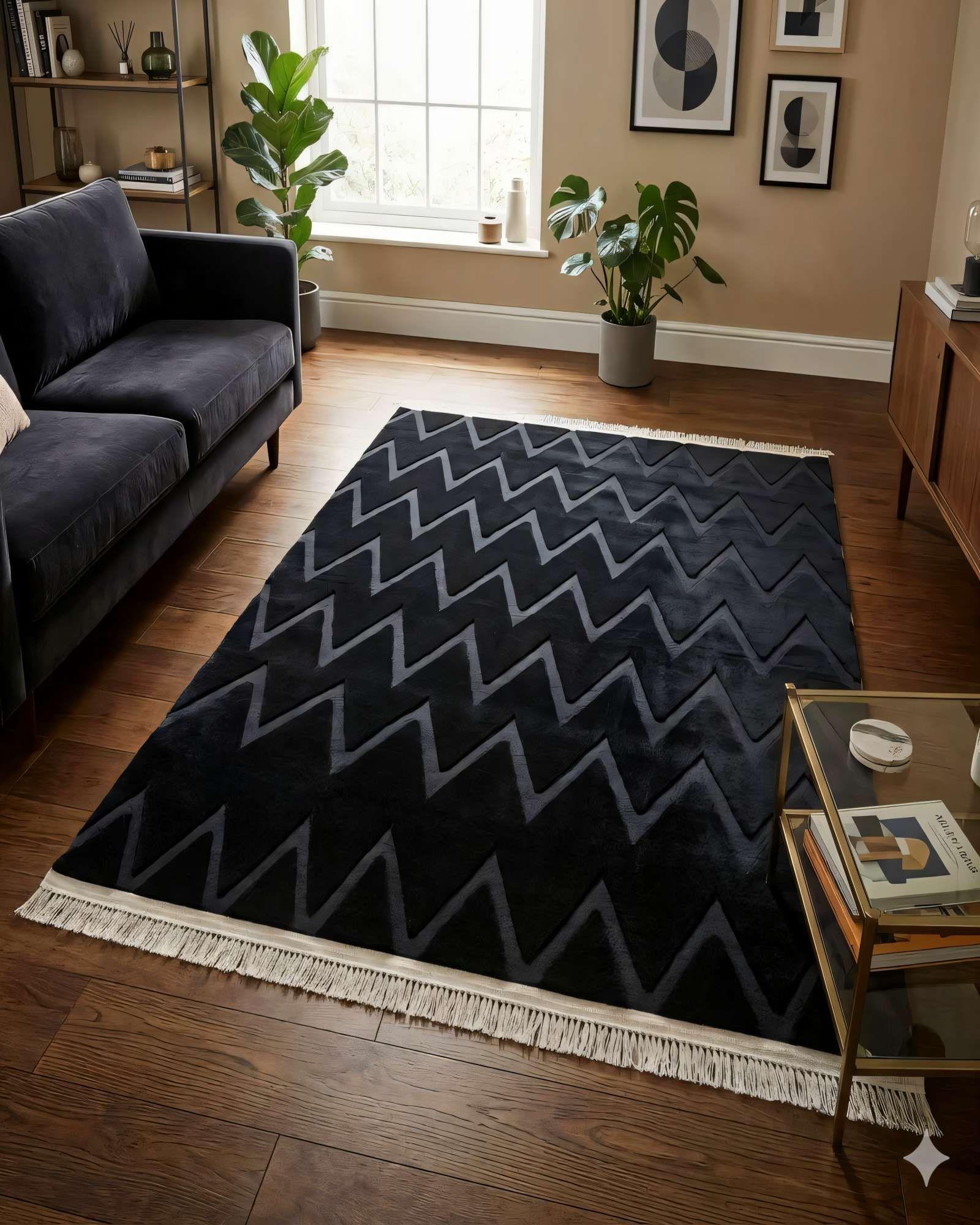 ALFOMBRA JACQUARD 180 X 200 DECORATIVA COLOR NEGRO 2-2