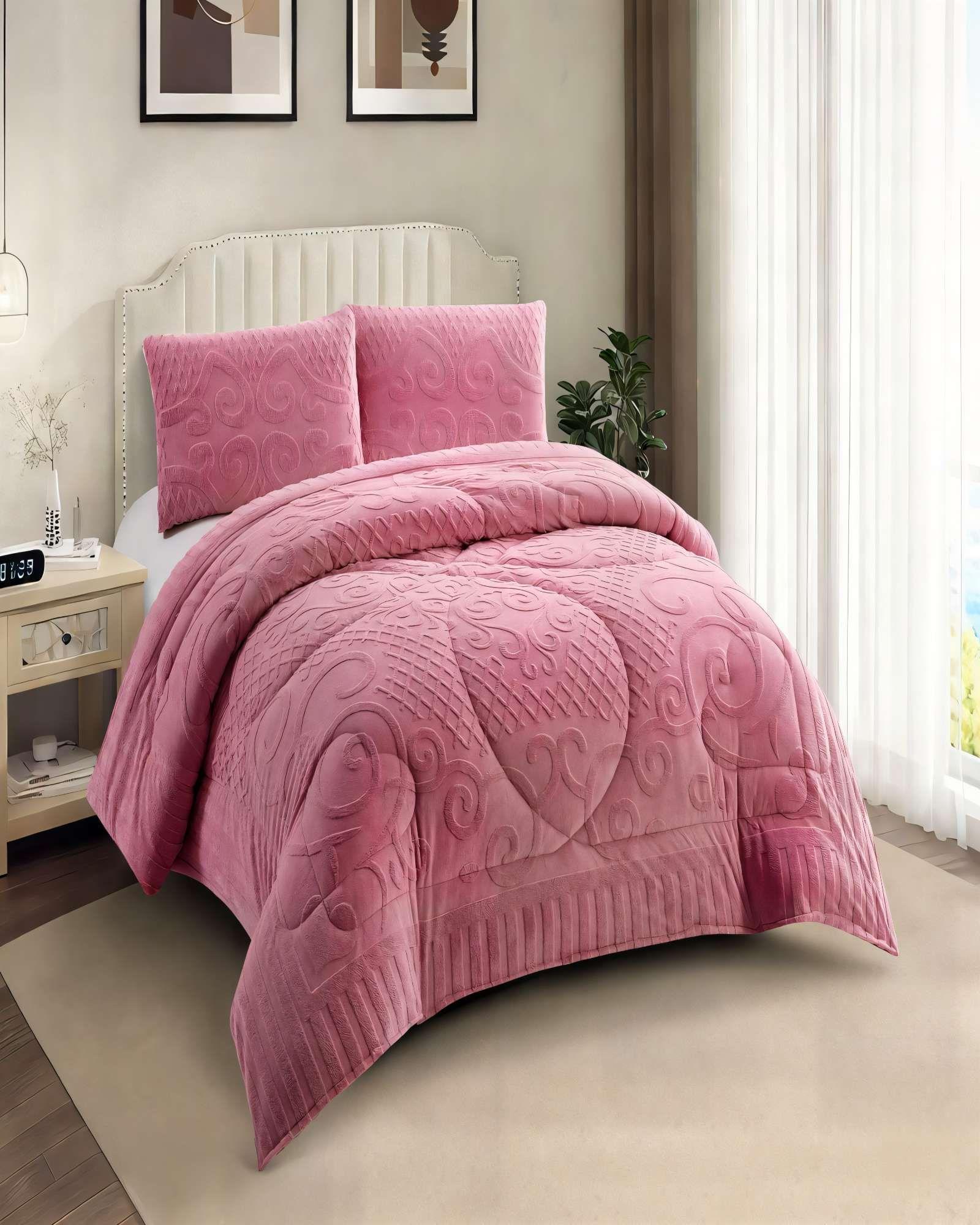 PLUMON CON TEXTURA DE RELIEVE  2 PLAZA COLOR ROSADO -2