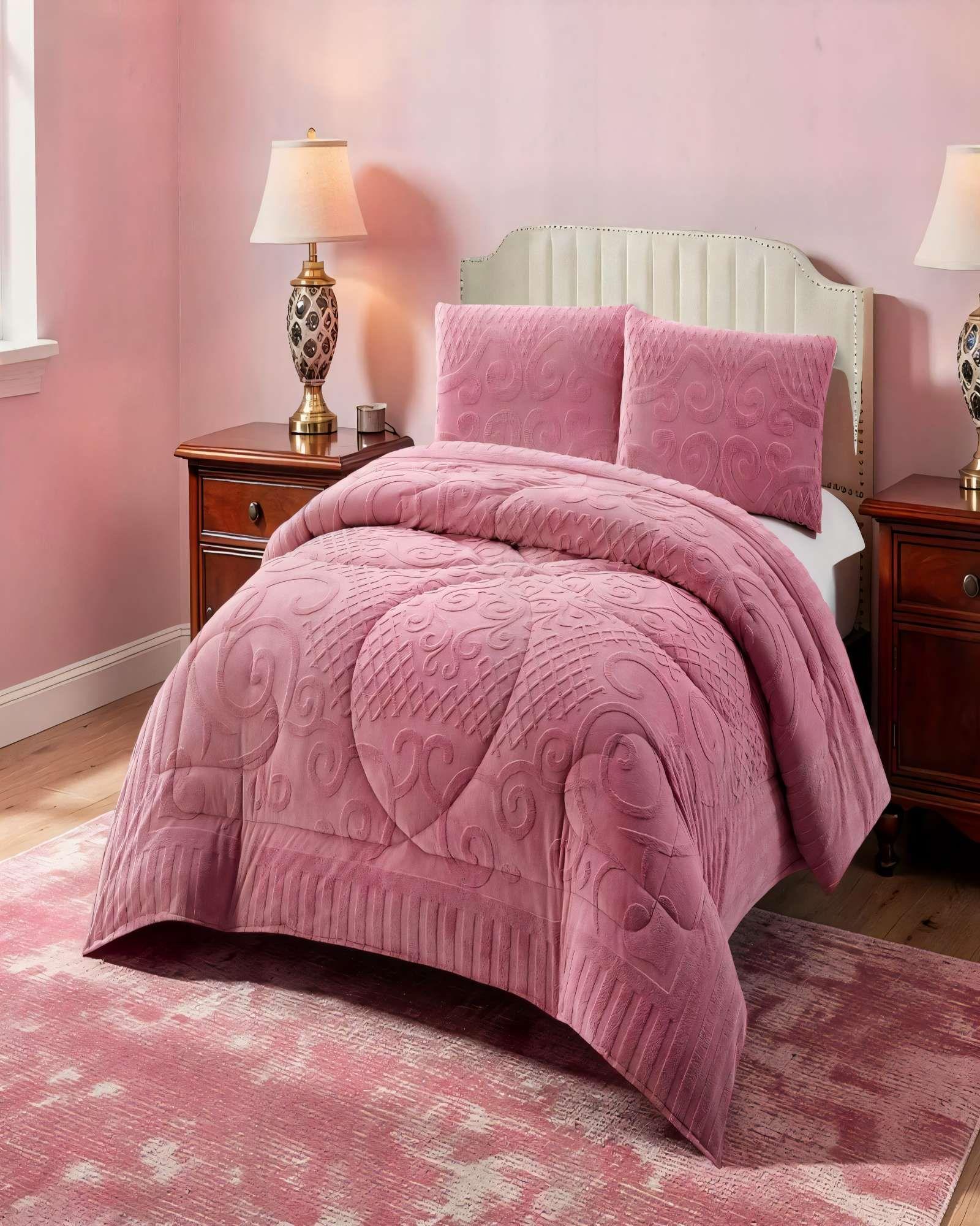 PLUMON CON TEXTURA DE RELIEVE  2 PLAZA COLOR ROSADO -3