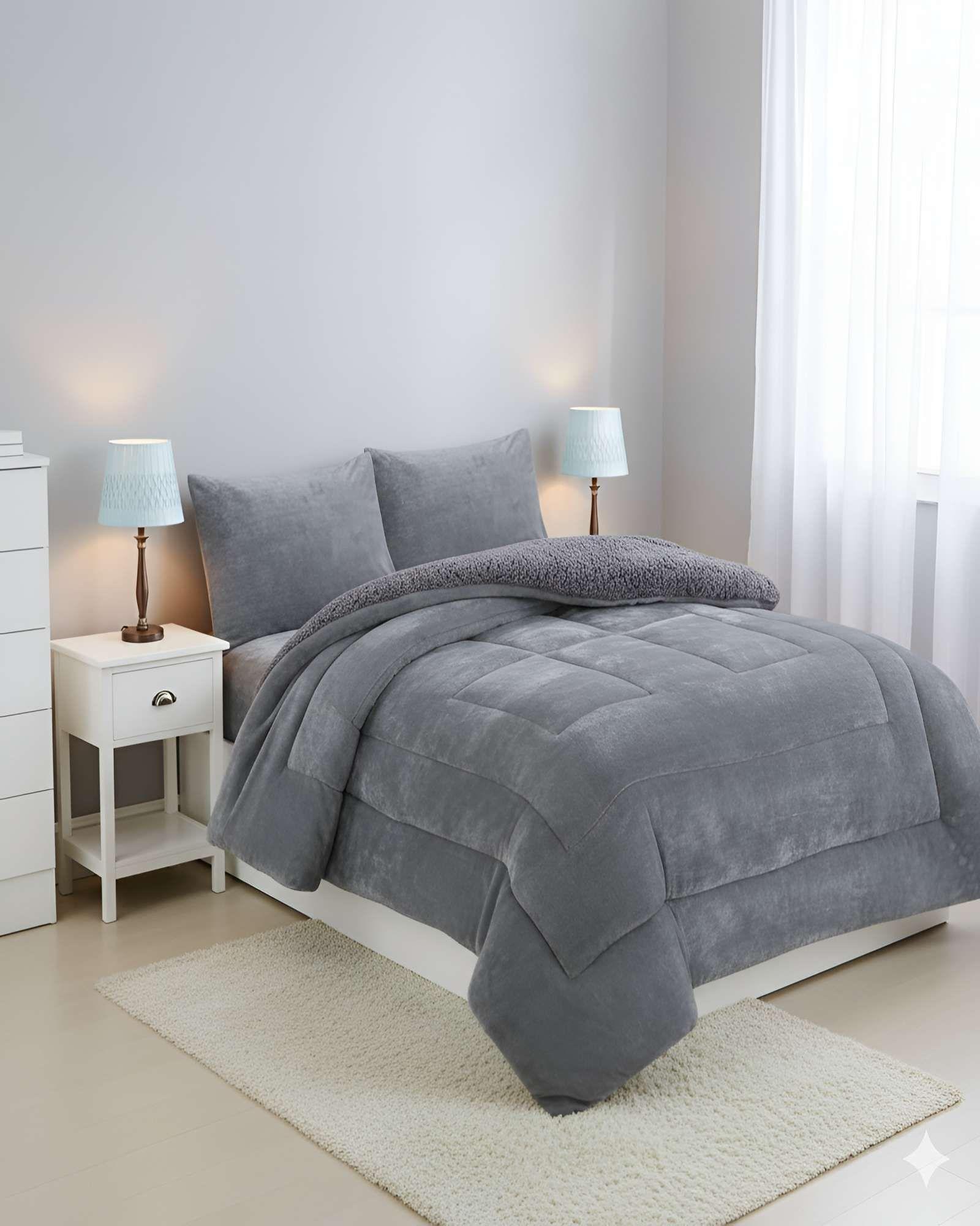 COBERTOR CON CHIPORRO PLAZA Y MEDIA 180X200CM GRIS B1-2