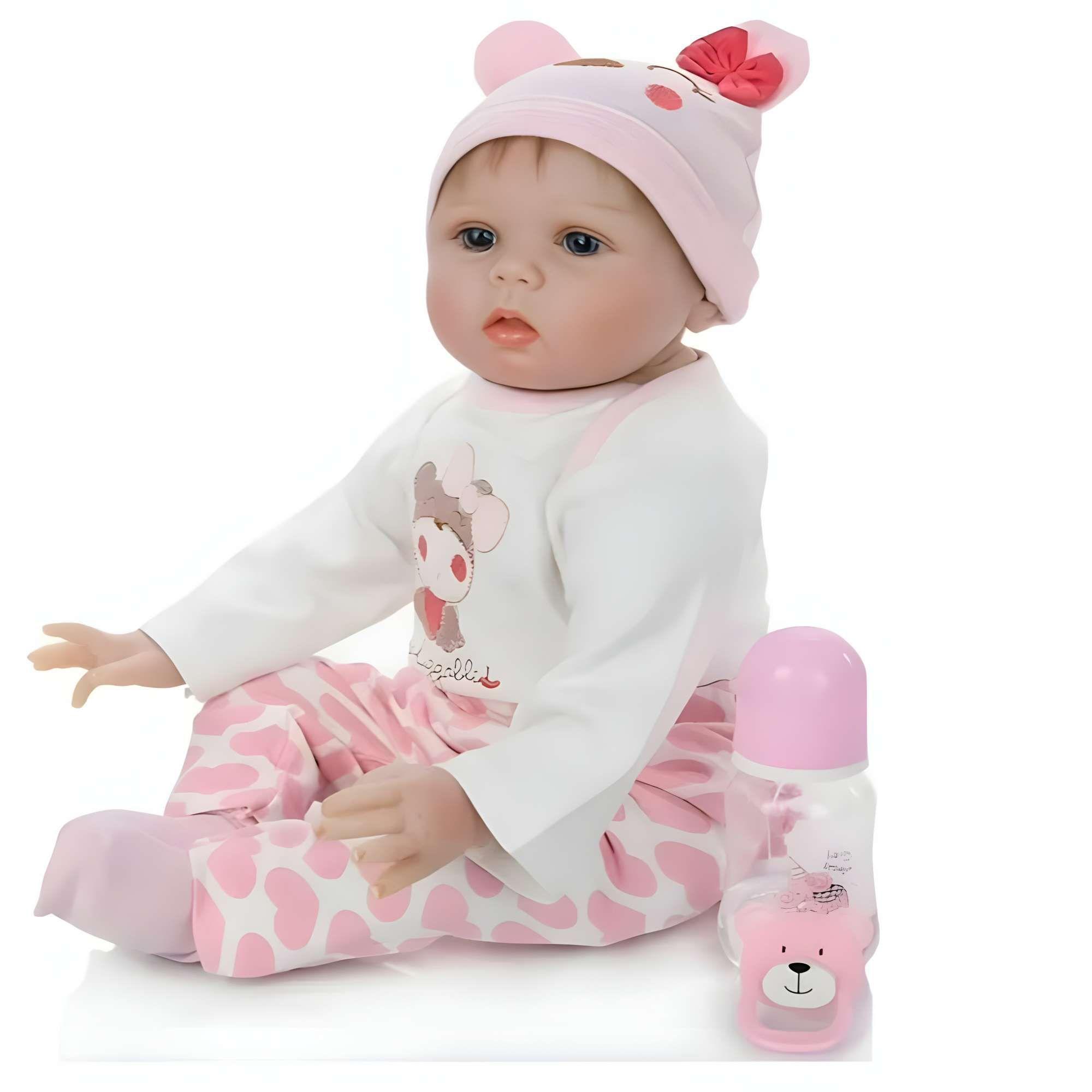 MUÑECA REBORN OJOS ABIERTOS COLOR ROSADO 50CM-3