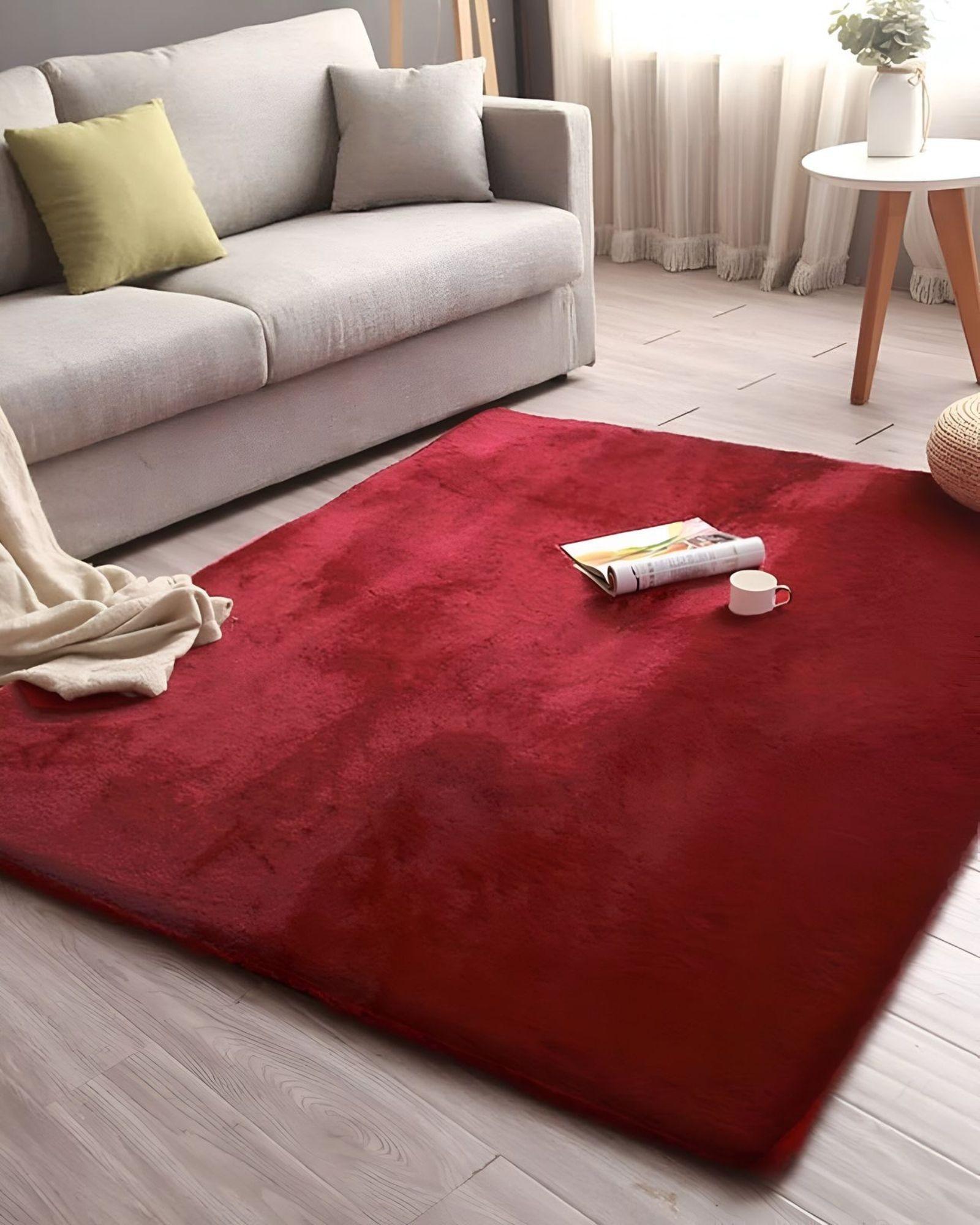 Alfombra peluda Suave 240 x 200 cm Primera Calidad Burdeo-3