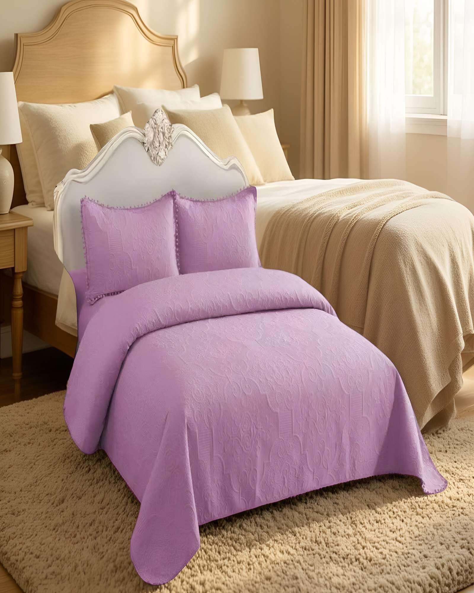 CUBRECAMA QUILT DE VERANO KING CON POMPON COLOR MORADO-3