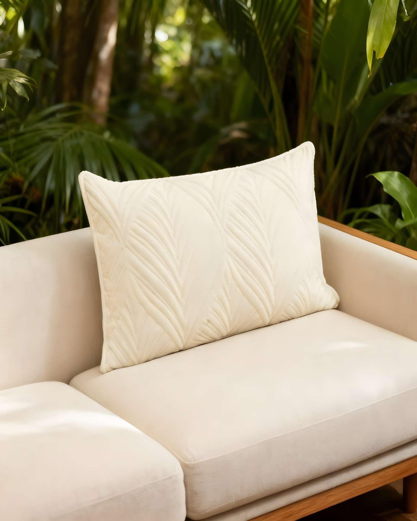 PACK DE 2 FUNDAS DE COJIN SERIE HOJAS 30X50 CM BEIGE-2