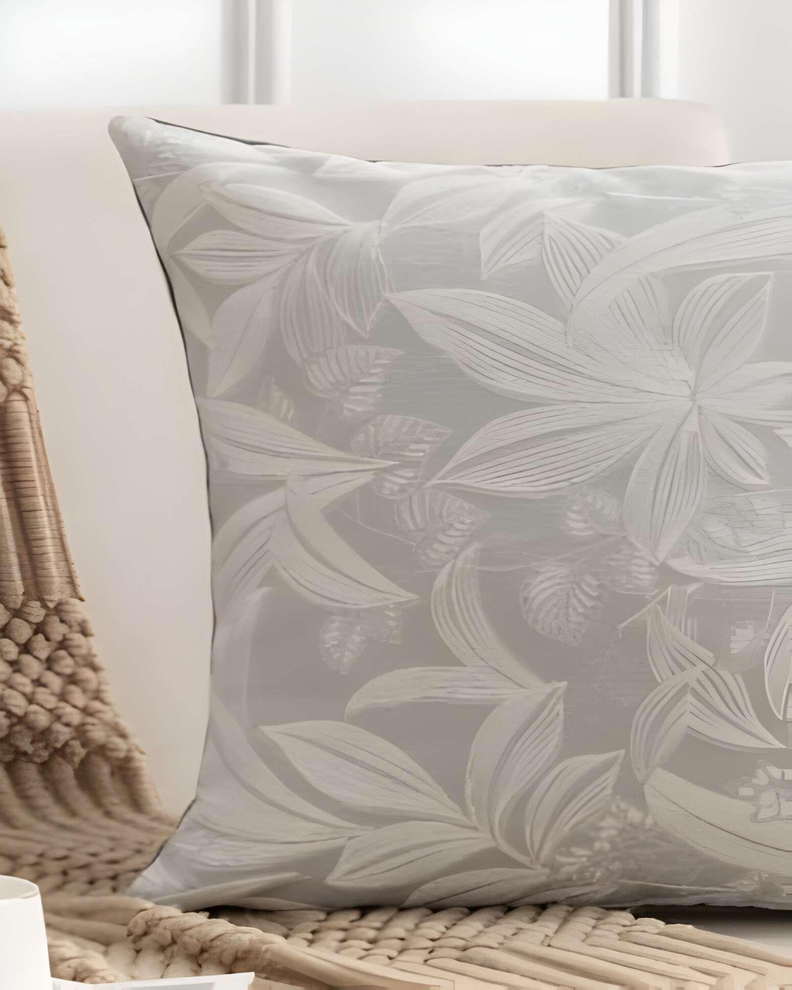 SET DE 2 FUNDAS PELUDAS DE HOJAS 45X45 GRIS-3