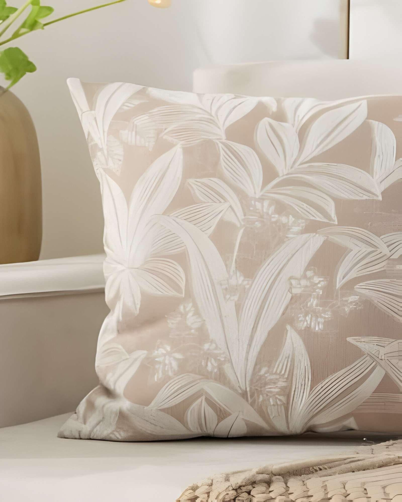 SET DE 2 FUNDAS PELUDAS DE HOJAS 45X45 BEIGE-3