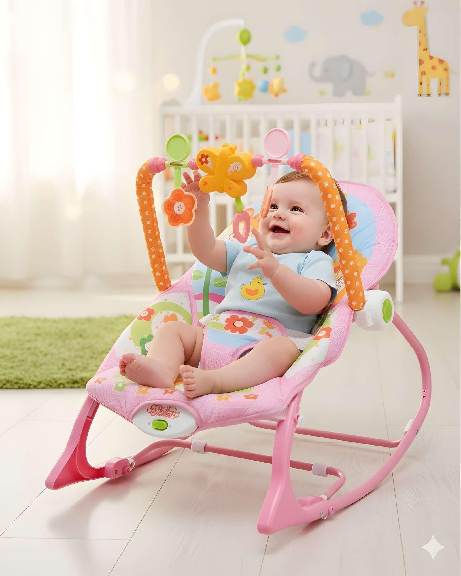 Silla Mecedora Musical para Bebé rosa-3