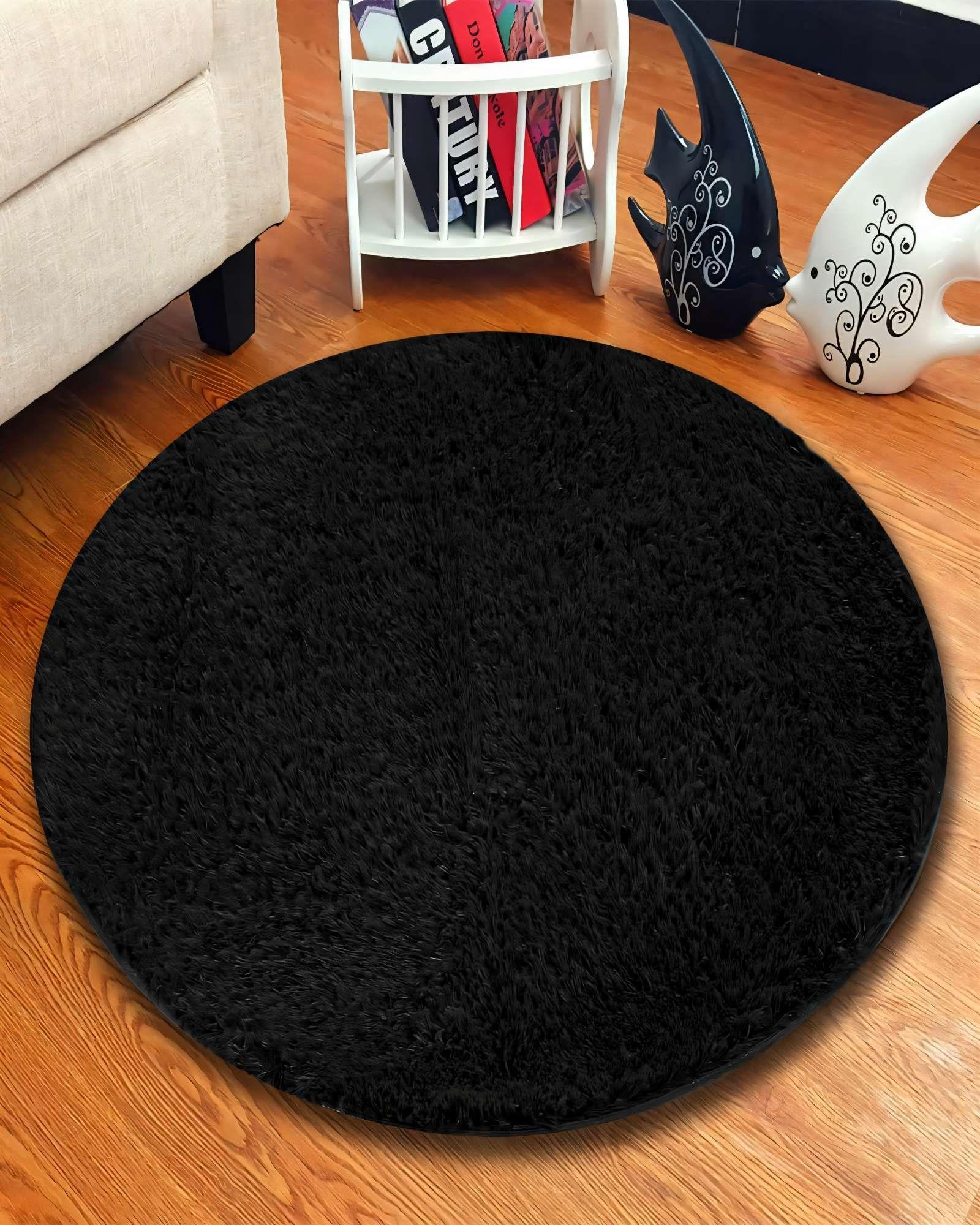 ALFOMBRA REDONDA 150CM X 150CM DECORATIVA COLOR NEGRO-2