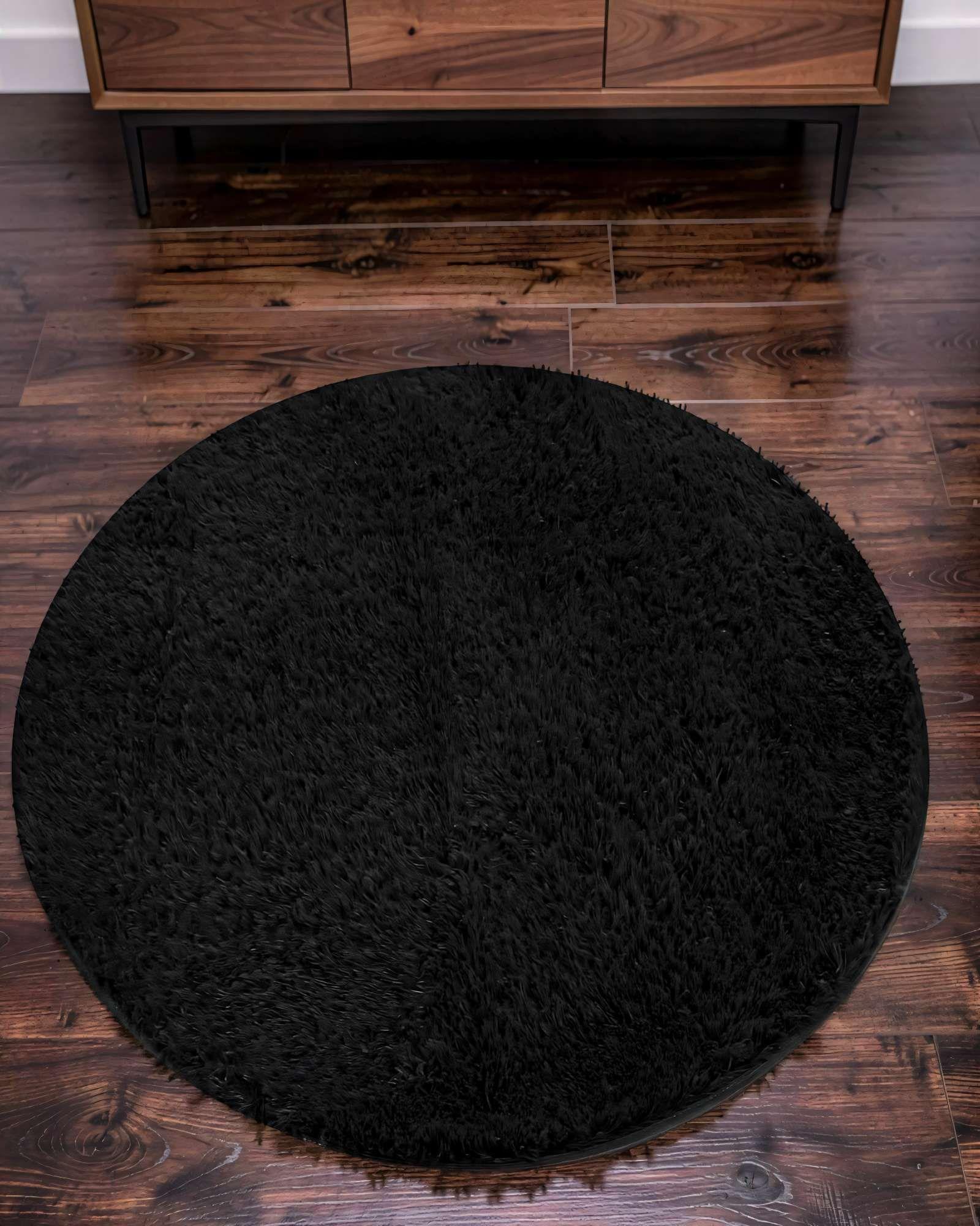 ALFOMBRA REDONDA 150CM X 150CM DECORATIVA COLOR NEGRO-3