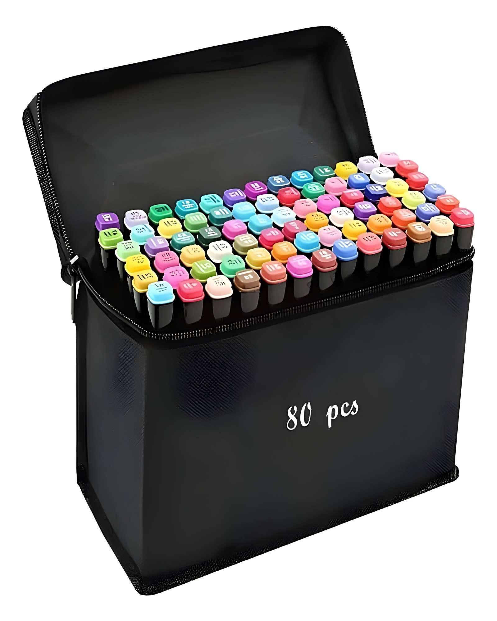 SET DE PLUMONES 80 PIEZAS DOBLE PUNTA-2