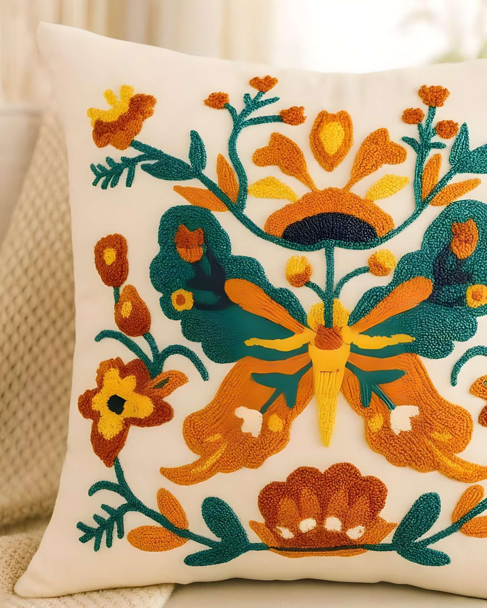 SET DE 2 FUNDAS DE COJIN BORDADAS 45X45 BEIGE 02-2