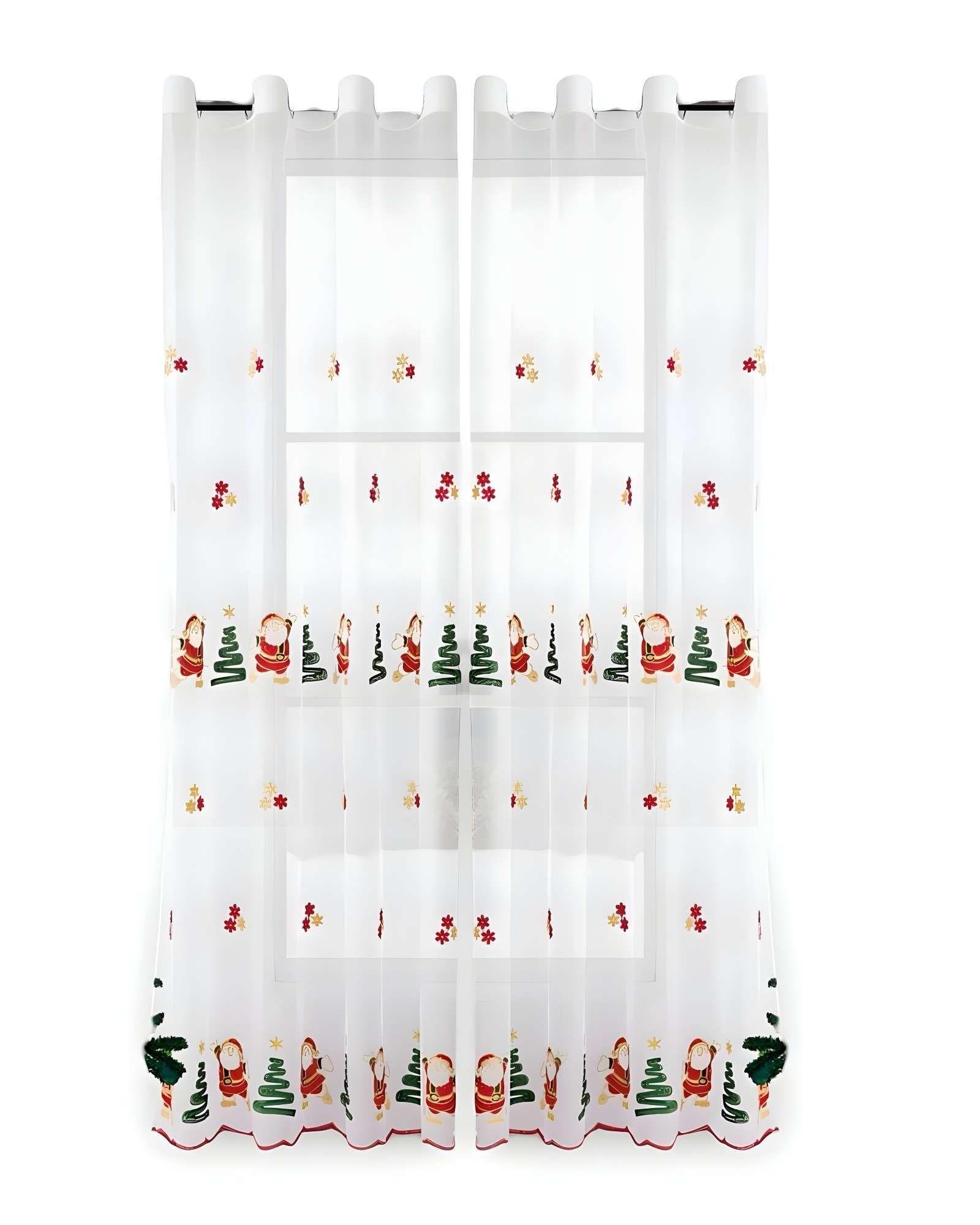 2 PANEL DE CORTINA VISILLO TRANSPARENTE DISEÑO NAVIDEÑO 140X230 CM V5-0