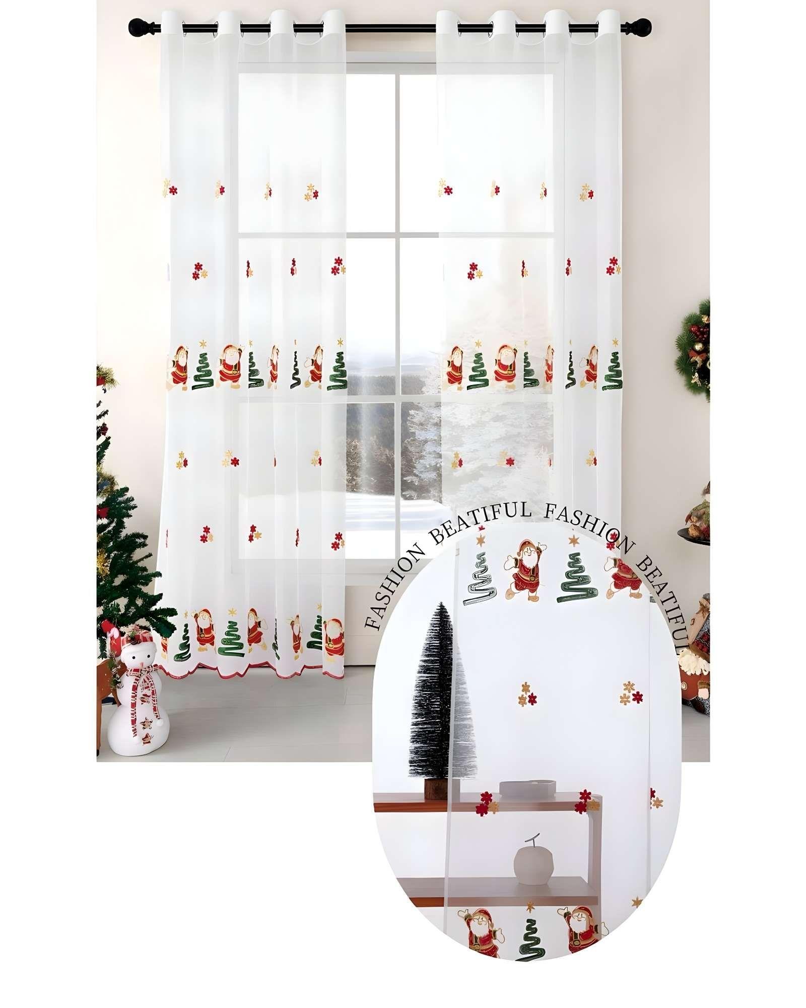 2 PANEL DE CORTINA VISILLO TRANSPARENTE DISEÑO NAVIDEÑO 140X230 CM V5-1