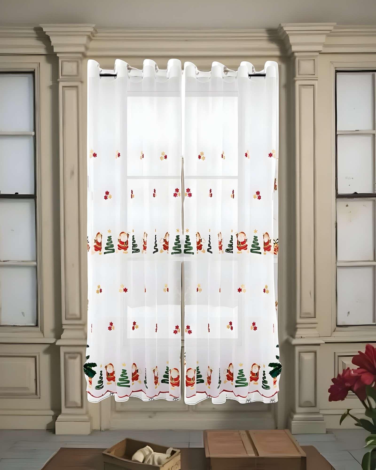2 PANEL DE CORTINA VISILLO TRANSPARENTE DISEÑO NAVIDEÑO 140X230 CM V5-2