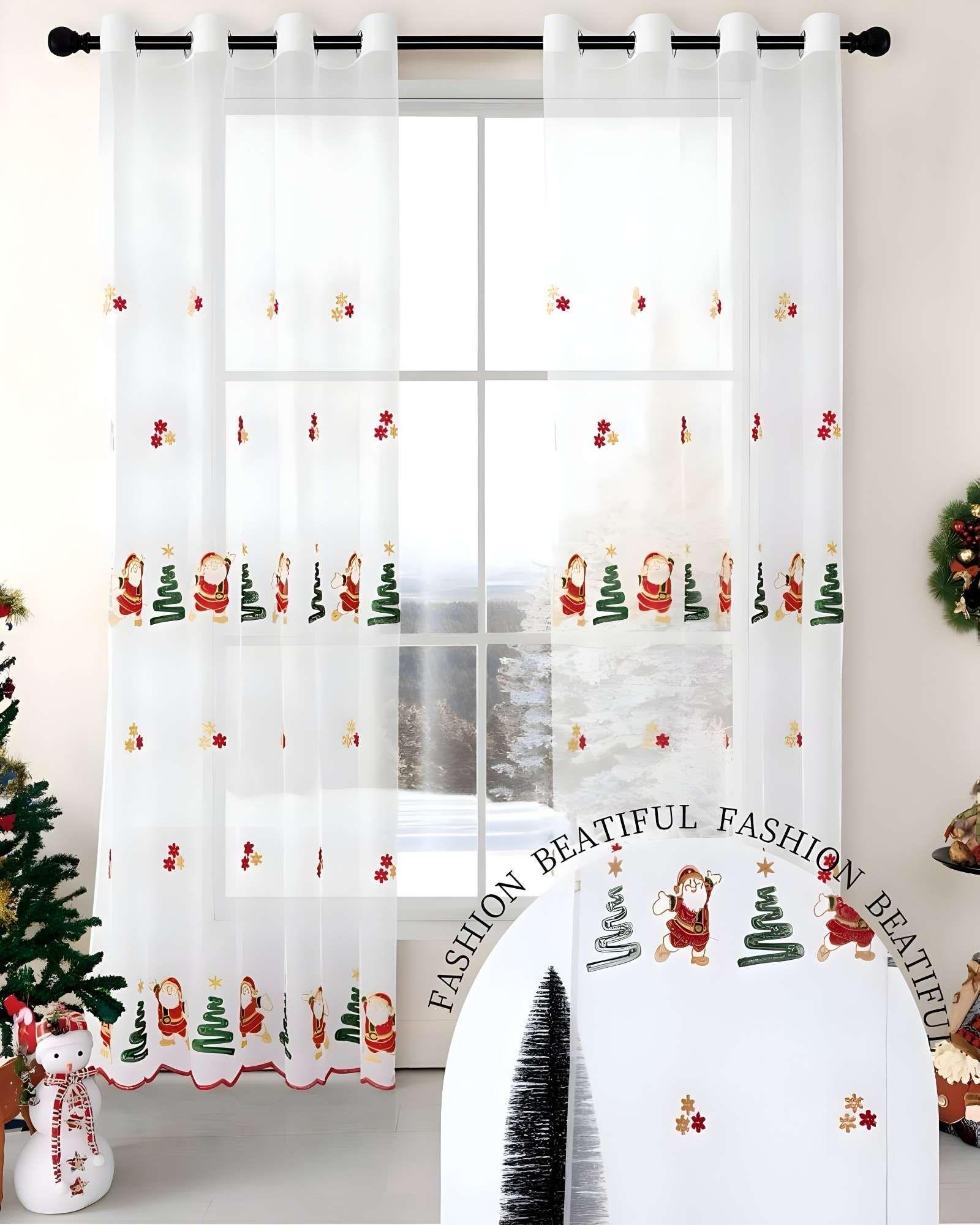 2 PANEL DE CORTINA VISILLO TRANSPARENTE DISEÑO NAVIDEÑO 140X230 CM V5-3