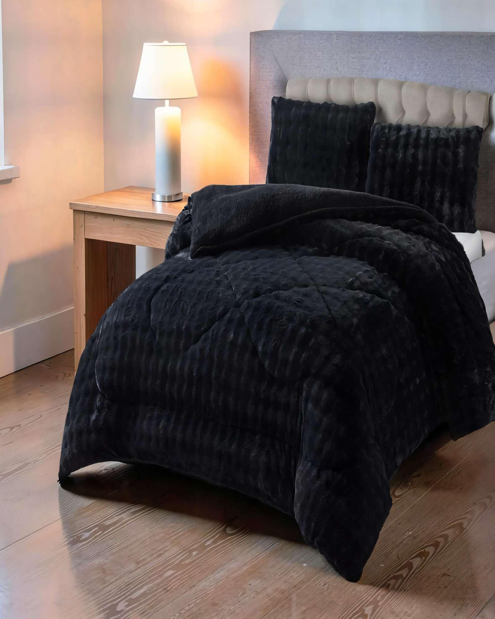 COBERTOR IMITACION DE PIEL DE CONEJO 2 PLAZA COLOR NEGRO-2