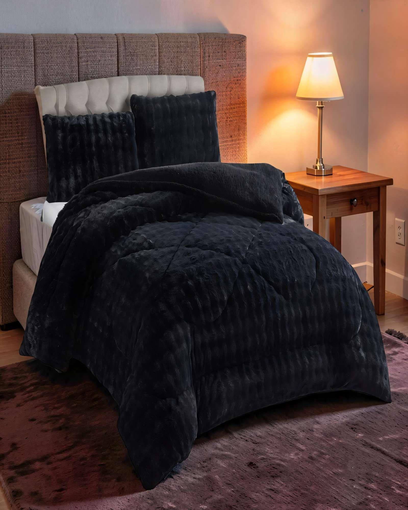 COBERTOR IMITACION DE PIEL DE CONEJO 2 PLAZA COLOR NEGRO-3