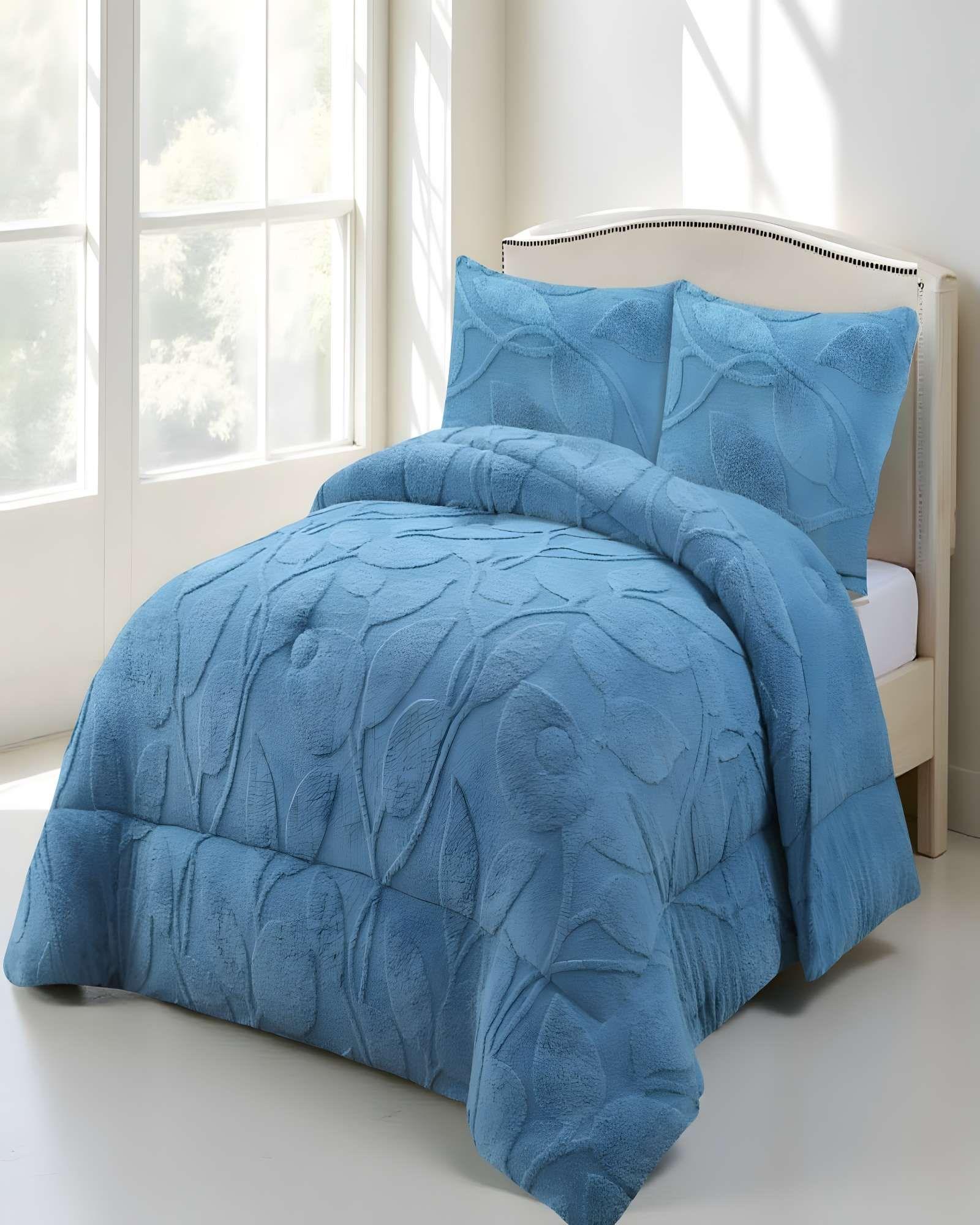 COBERTOR DE INVERNO TEXTURIZADO RY KING AZUL CLARO-2