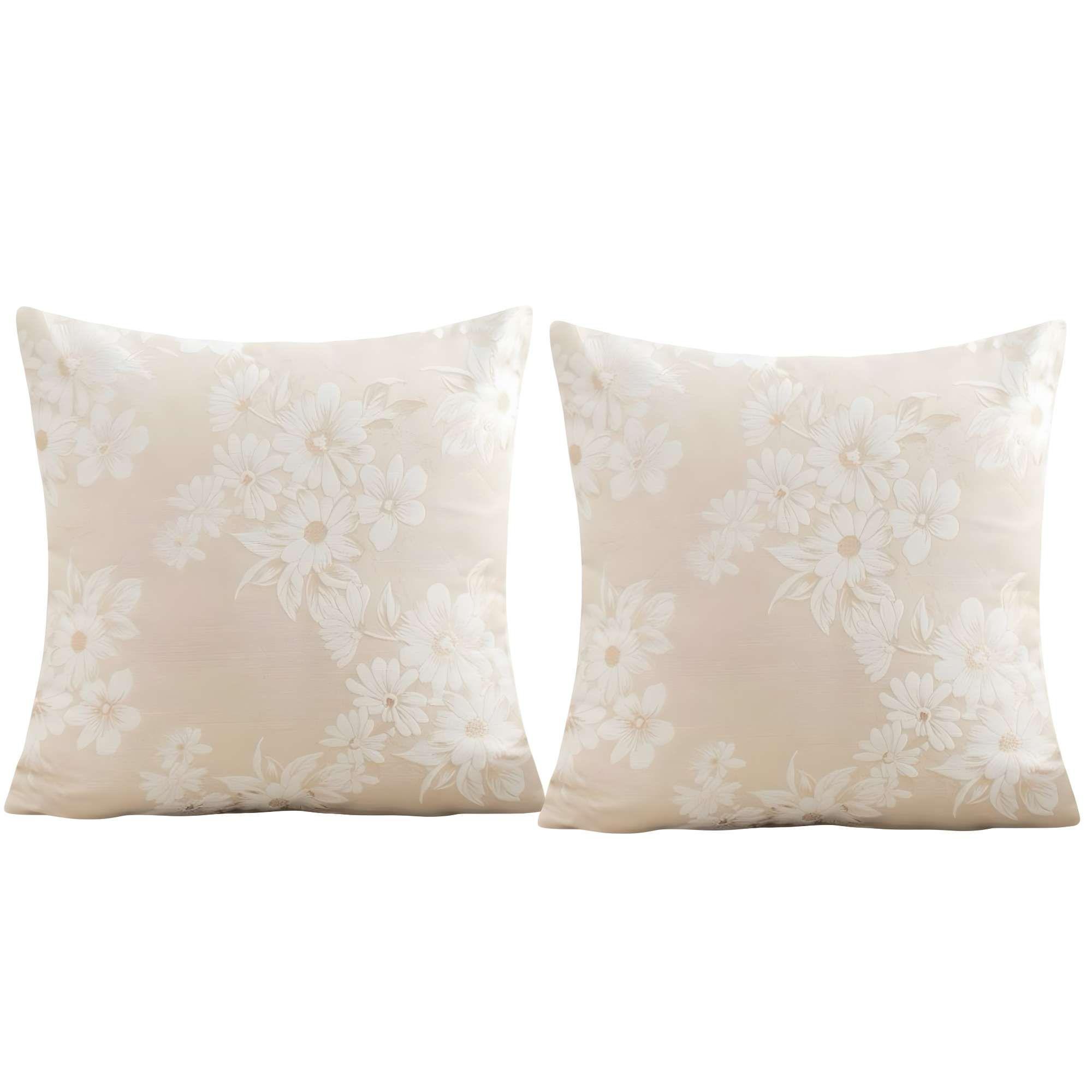 SET DE 2 FUNDAS DE COJIN CON DISEÑO DE FLORES COLOR BEIGE-3