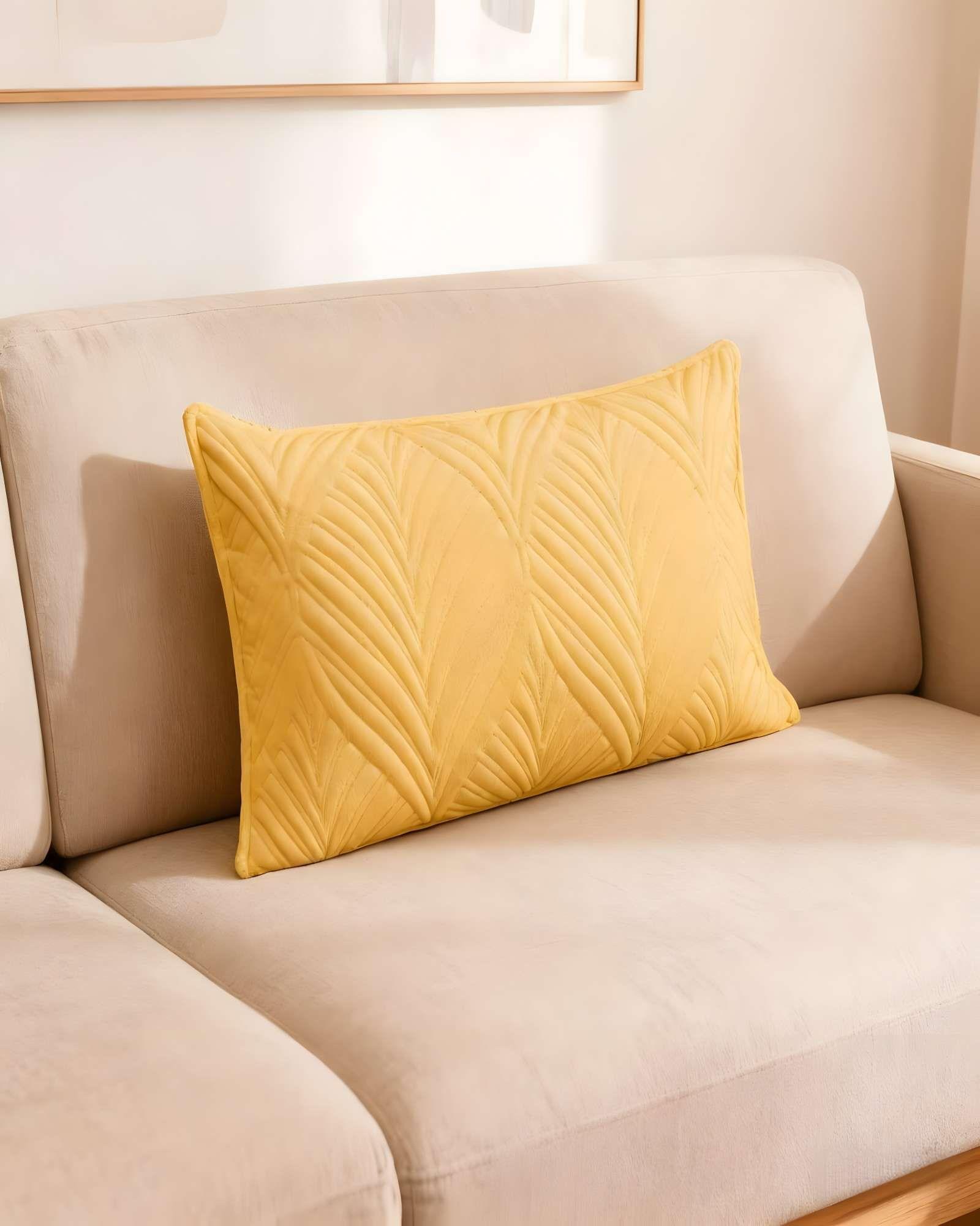 PACK DE 2 FUNDAS DE COJIN SERIE HOJAS 30X50 CM AMARILLO-2