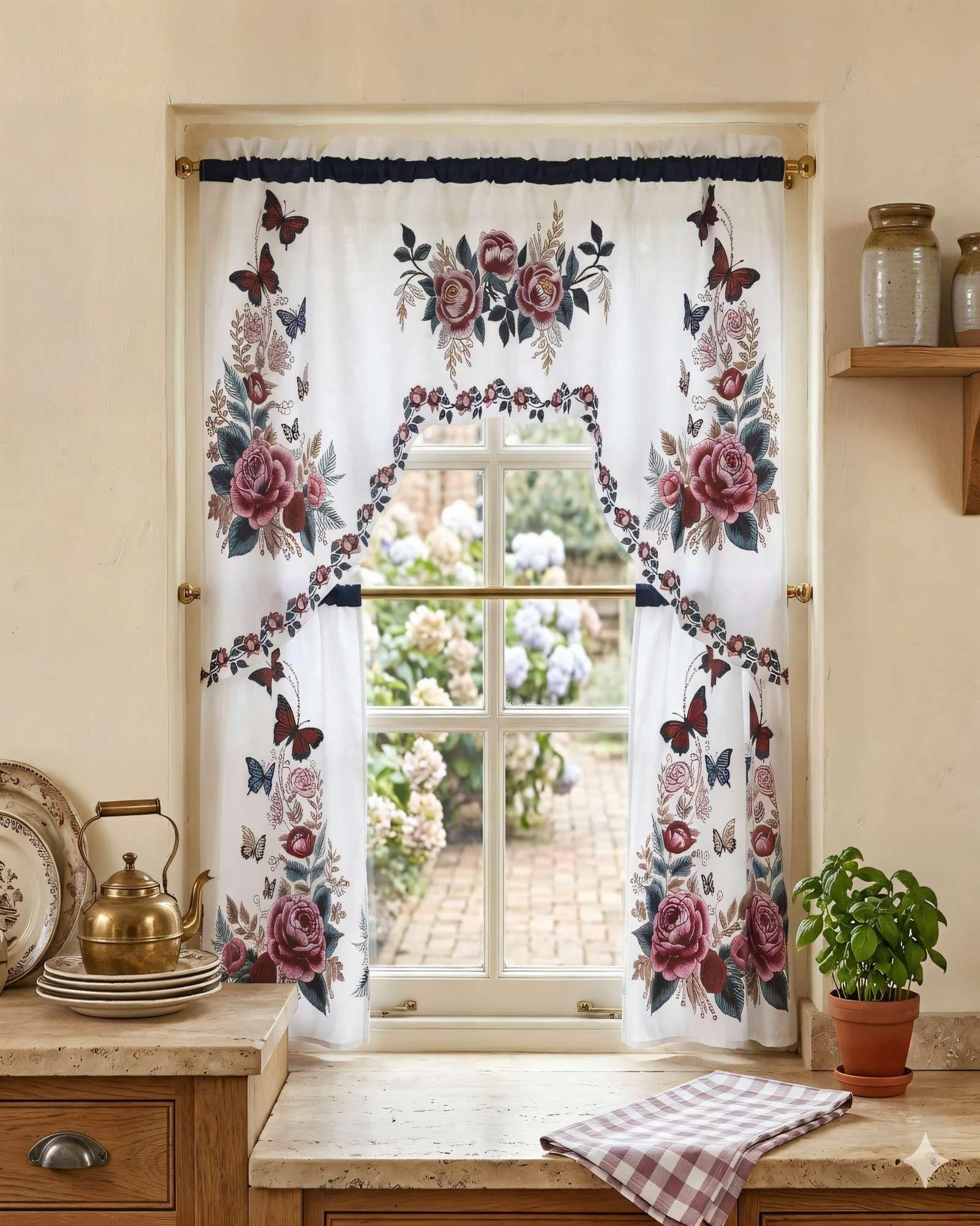 SET 3 PIEZAS CORTINA PARA COCINA CON DISEÑO COLOR BLANCO -3