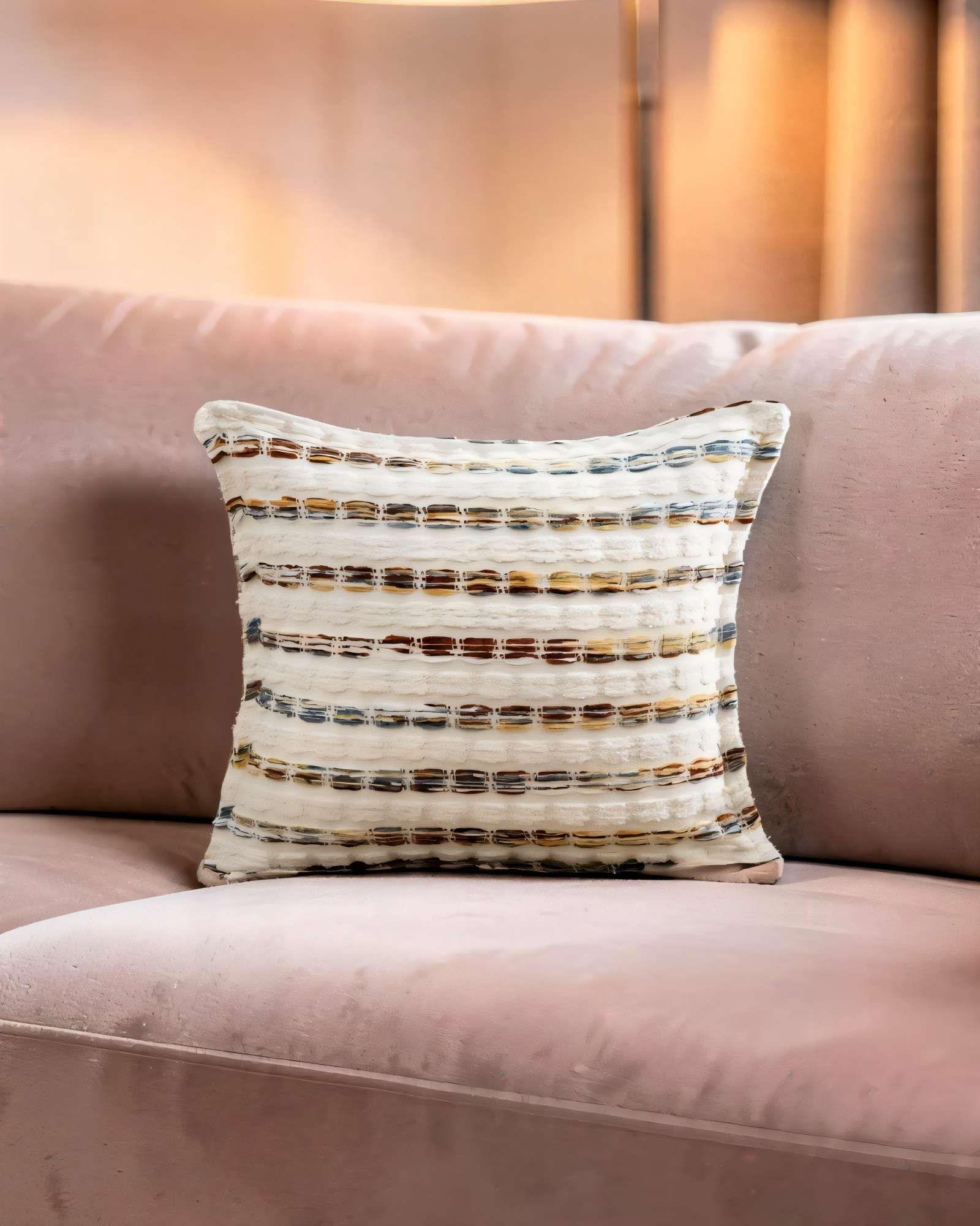 PACK DE 4 FUNDAS DE COJIN 45CMX45CM A RAYAS BEIGE CON COLORES VARIADOS-3