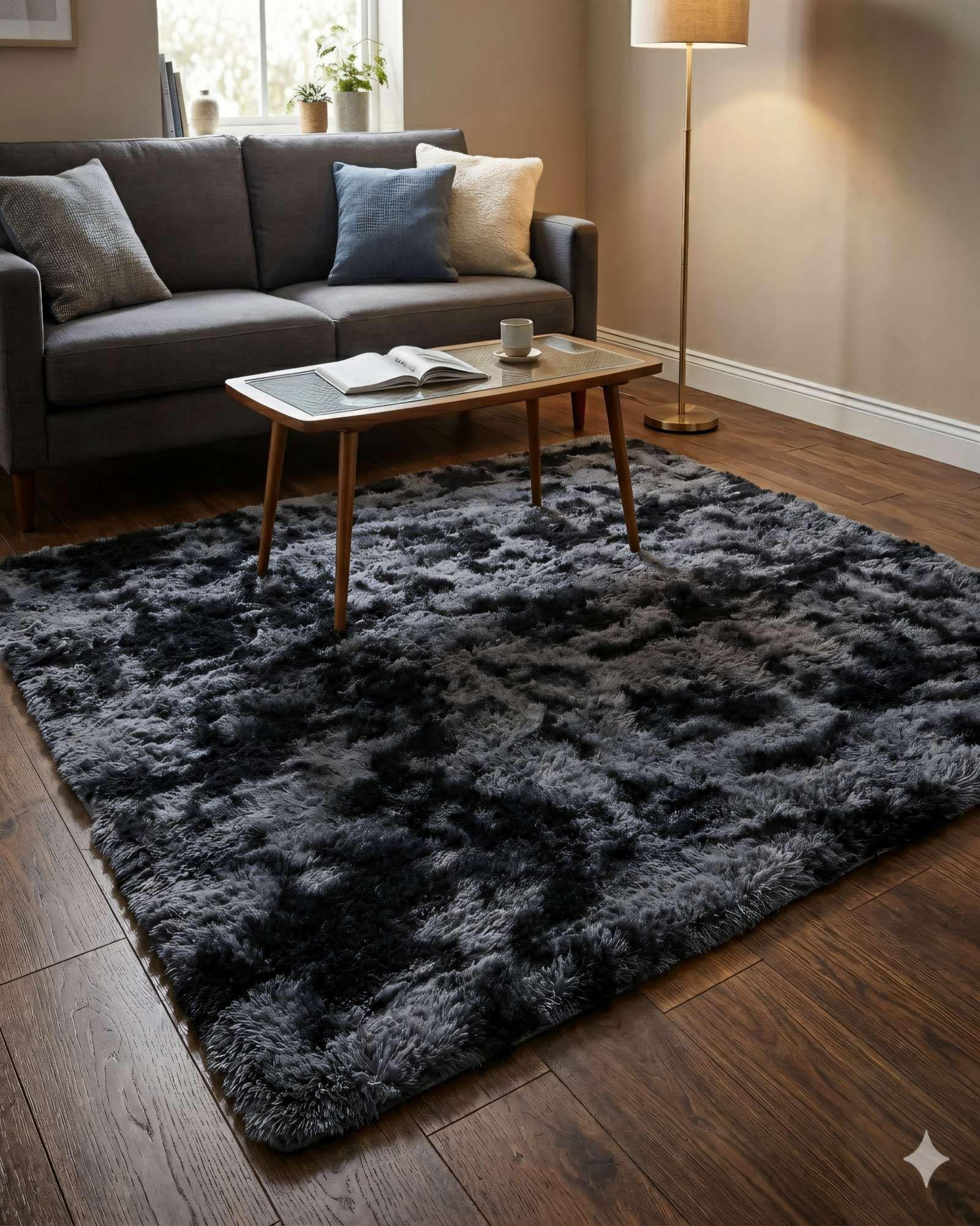 ALFOMBRA PELUDA 200X240  PREMIUM COLOR NEGRO CON GRIS -3