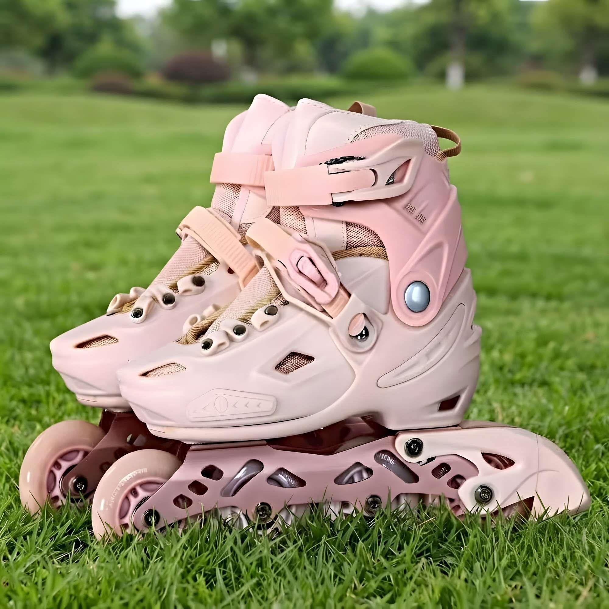 PATIN LINEAL CON LUCES Y KIT TALLA M 33-35 ROSA1-1
