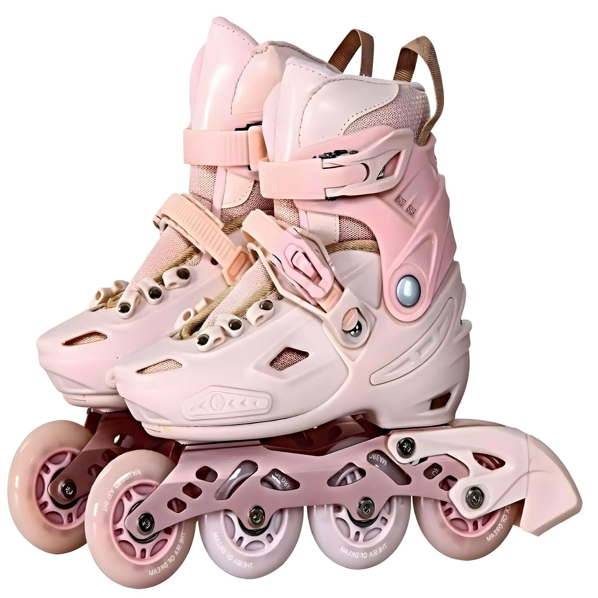 PATIN LINEAL CON LUCES Y KIT TALLA M 33-35 ROSA1-2