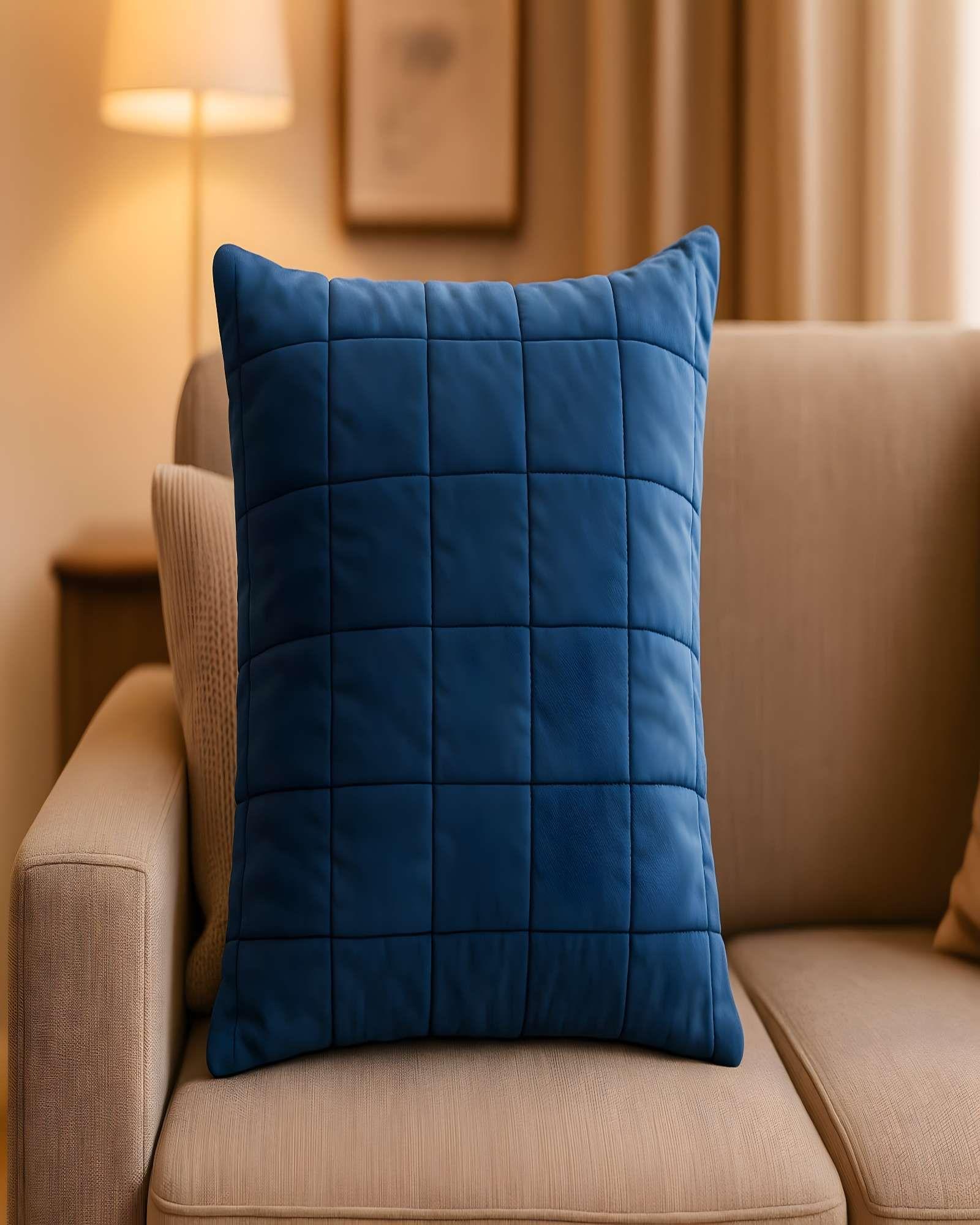 SET DE 2 FUNDAS DE COJIN TERCIOPELO GRID 45X45 AZUL-3