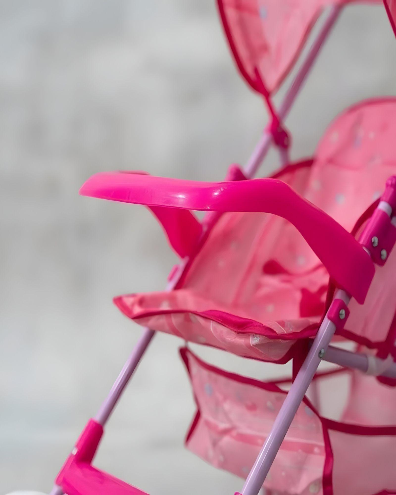 COCHE SIMPLE PARA MUÑECAS METALICO GRANDE ROSADO-5