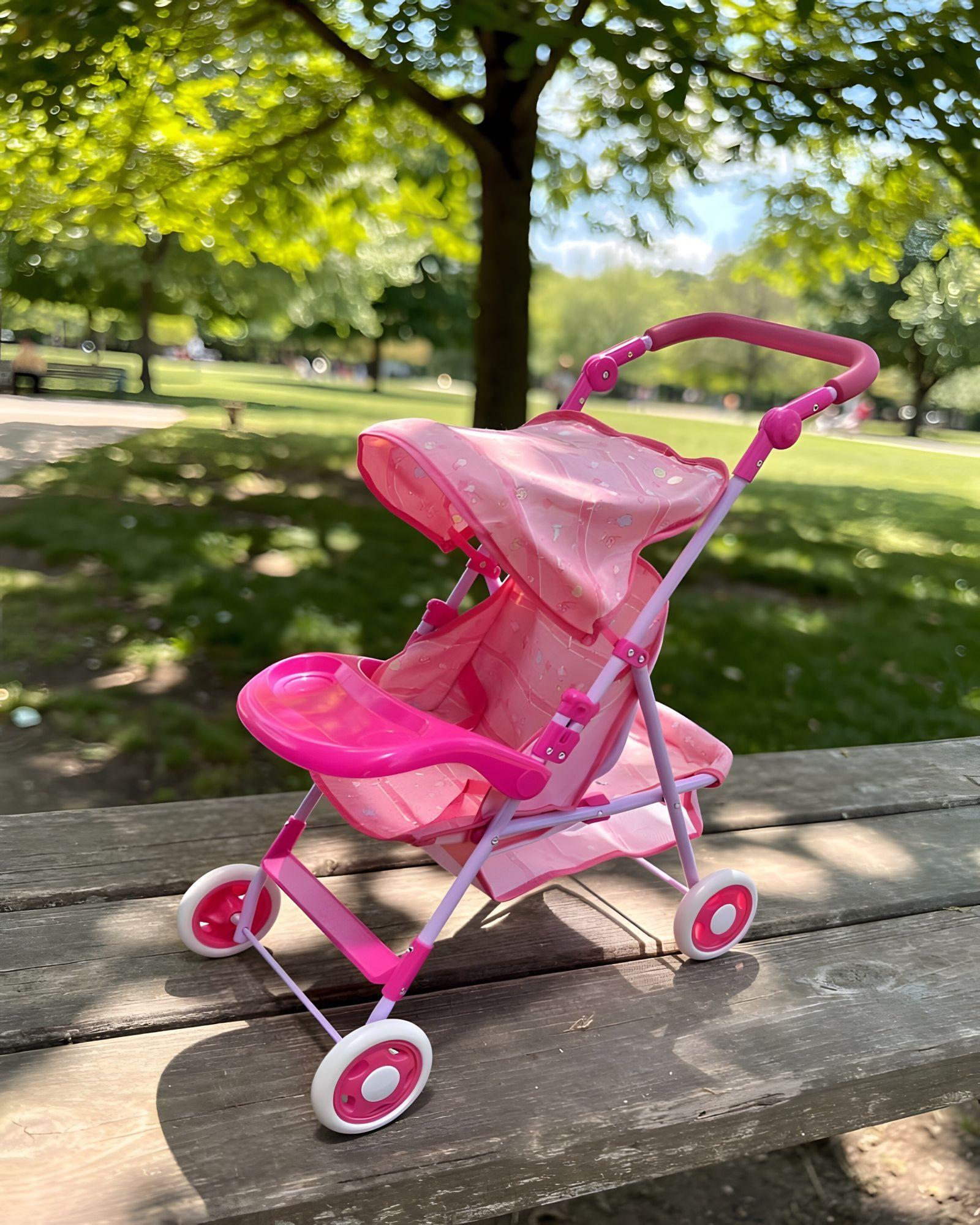 COCHE SIMPLE PARA MUÑECAS METALICO GRANDE ROSADO-6