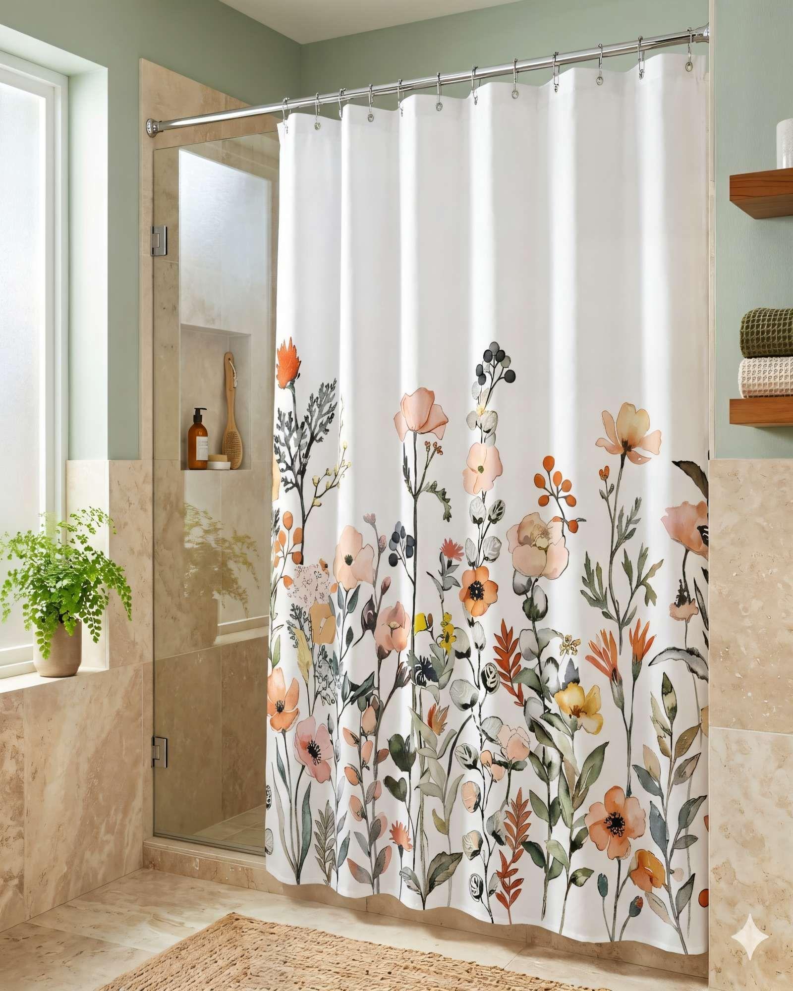 CORTINA DE BAÑO DE TELA IMPERMEABLE MAS FORRO CON DISEÑO FLOREADO F3-2