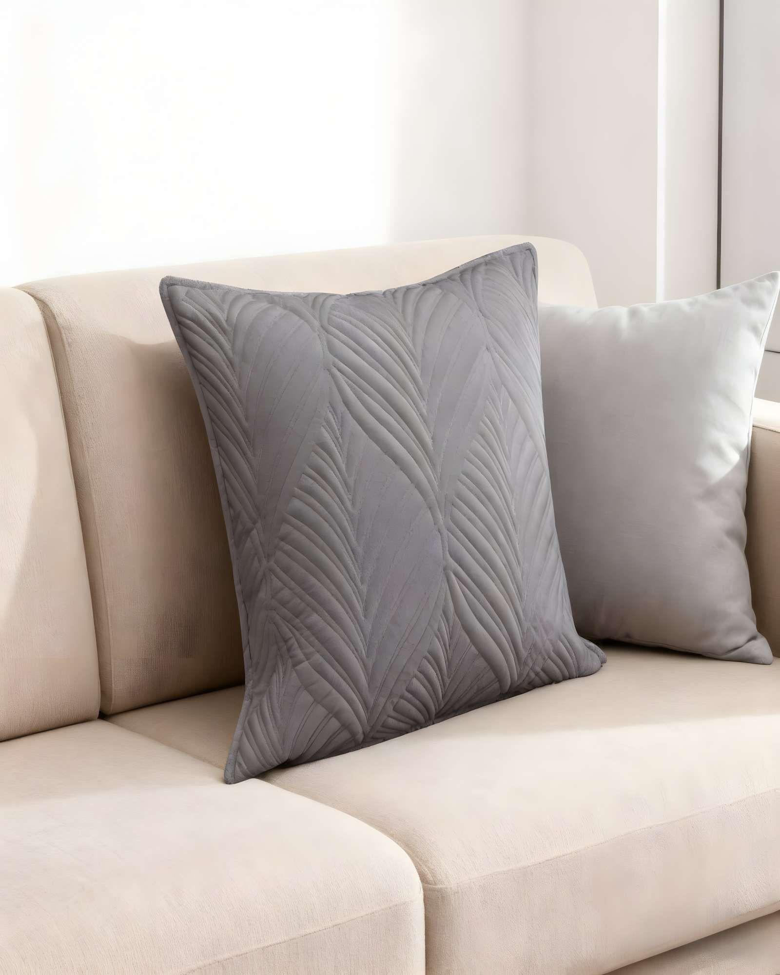 PACK DE 2 FUNDAS DE COJIN SERIE HOJAS 45X45 CM GRIS-2