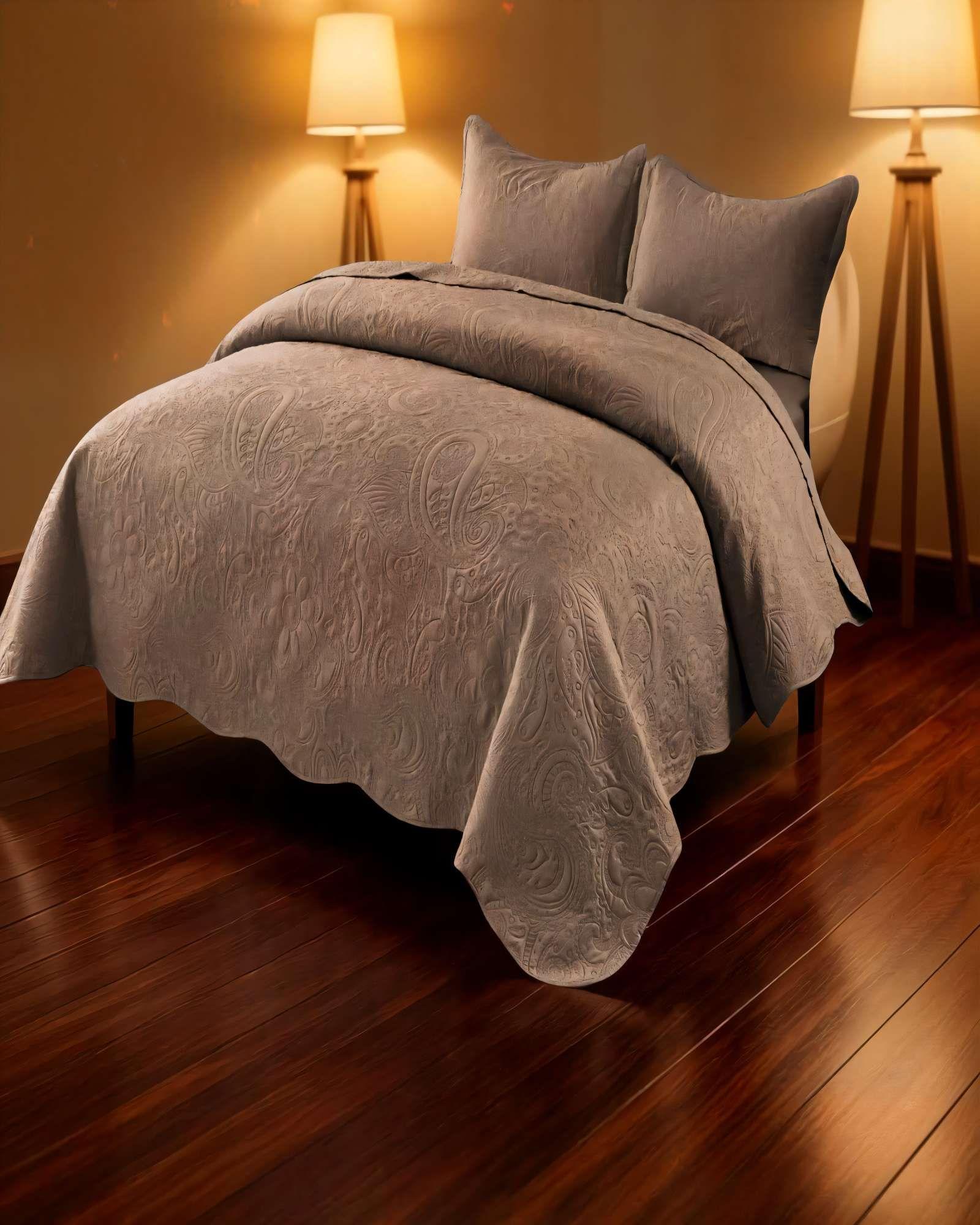 CUBRECAMA QUILT DE VERANO 1,5 PLAZAS CON RELIEVE COLOR MARRÓN-3