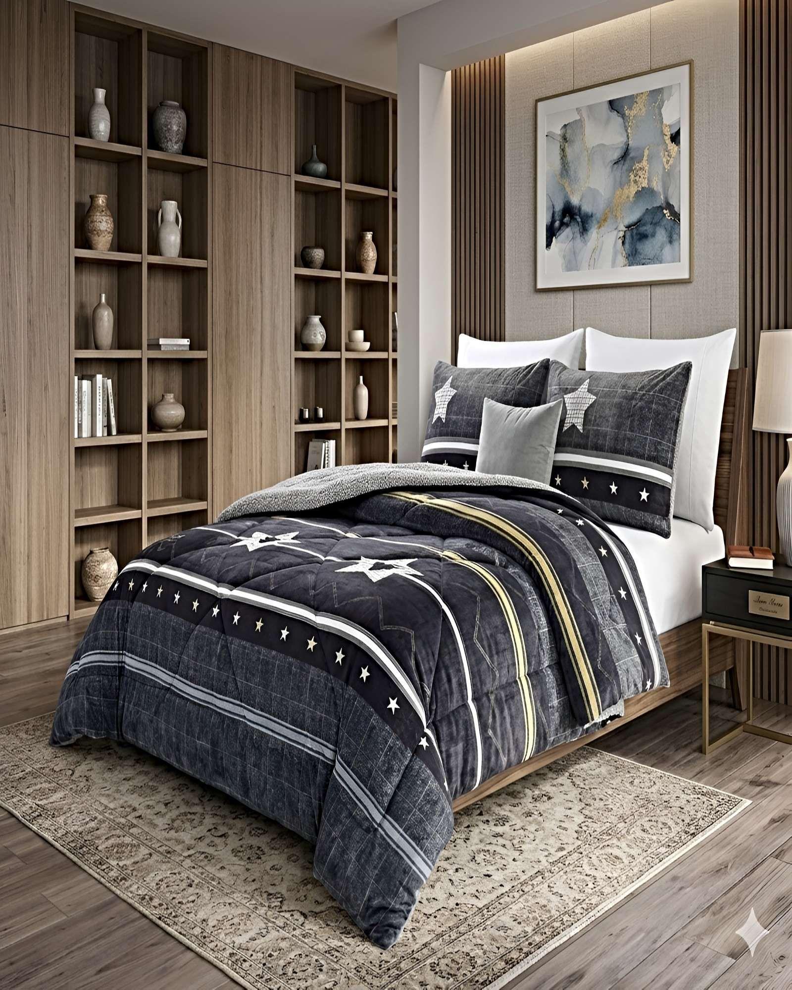 COBERTOR DE INVIERNO PLUSH 1.5 PLAZA 180X200CM GRIS OSCURO-3