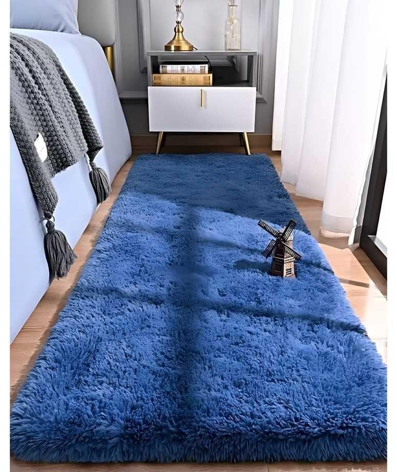 Pasillera alfombra peluda liviana 70x150 ultra suave AZUL-2