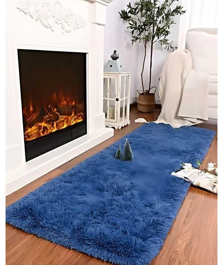 Pasillera alfombra peluda liviana 70x150 ultra suave AZUL-4