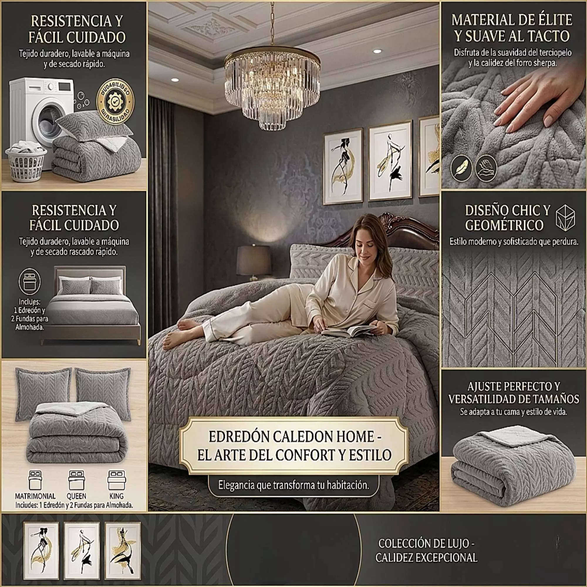 COBERTOR DE INVERNO TEXTURIZADO RM KING GRIS-1