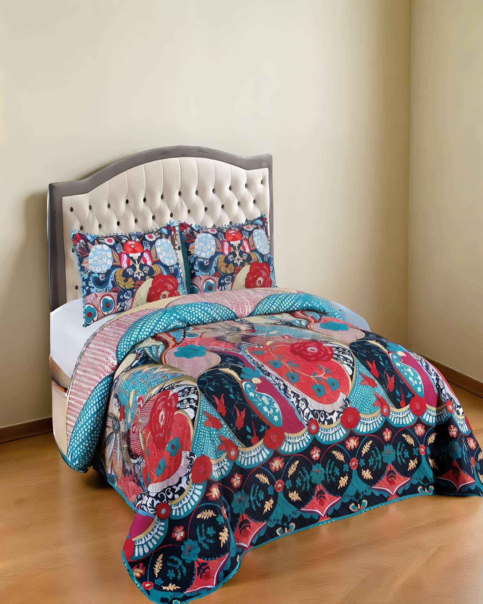 CUBRECAMA DE VERANO CON DISENO Y POMPON KING MULTICOLOR-3