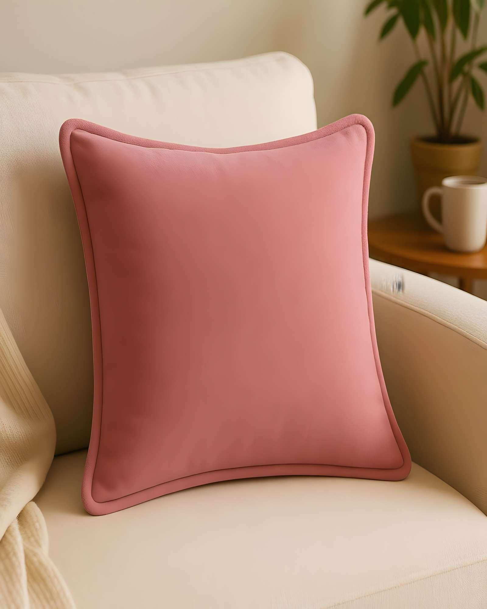 SET DE 2 FUNDAS DE COJIN LISA CON BORDE 45X45 ROSA-3