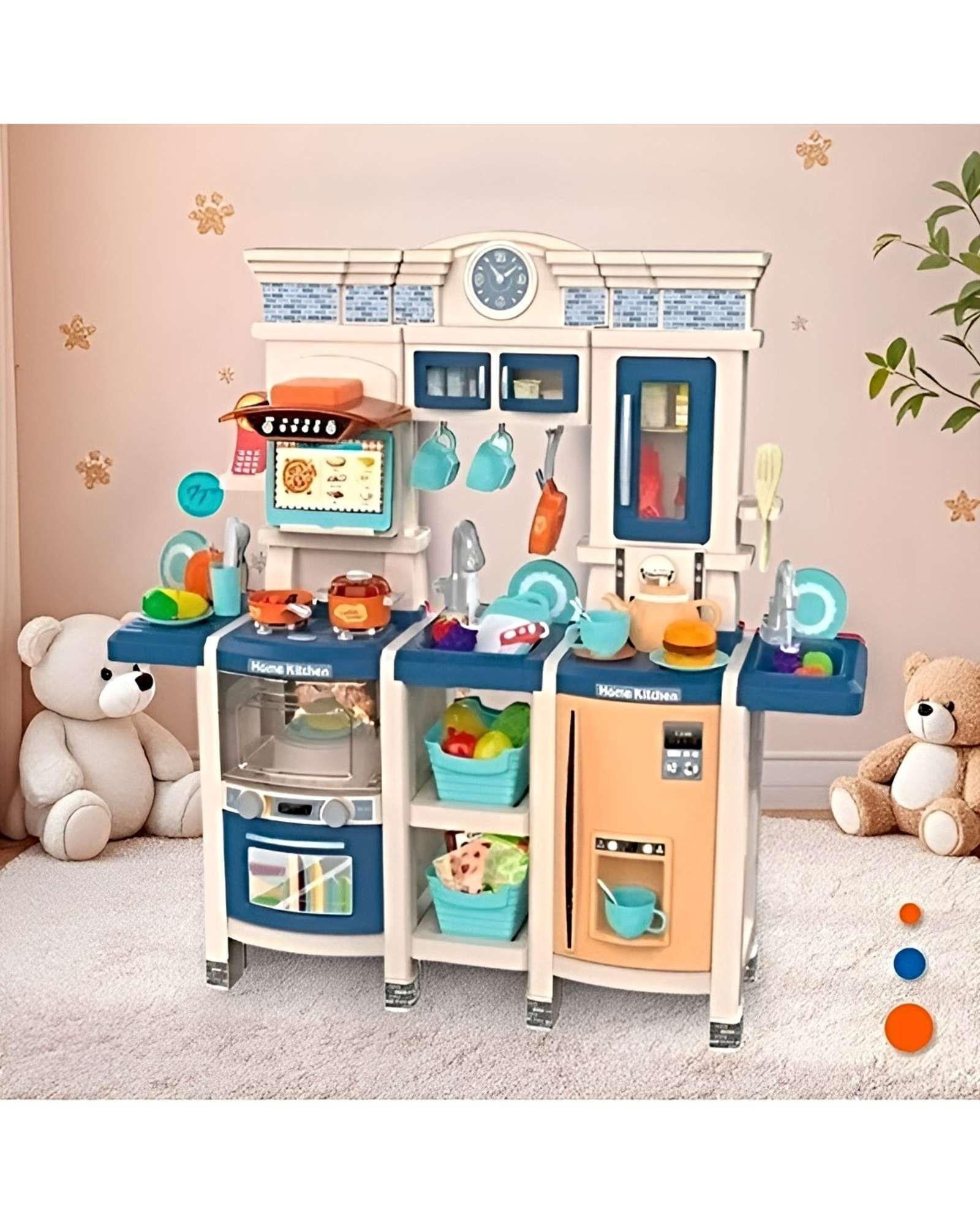 Mega Cocina Infantil Interactiva con Vapor Real, Luces y Sonidos – 108 Piezas azul-3