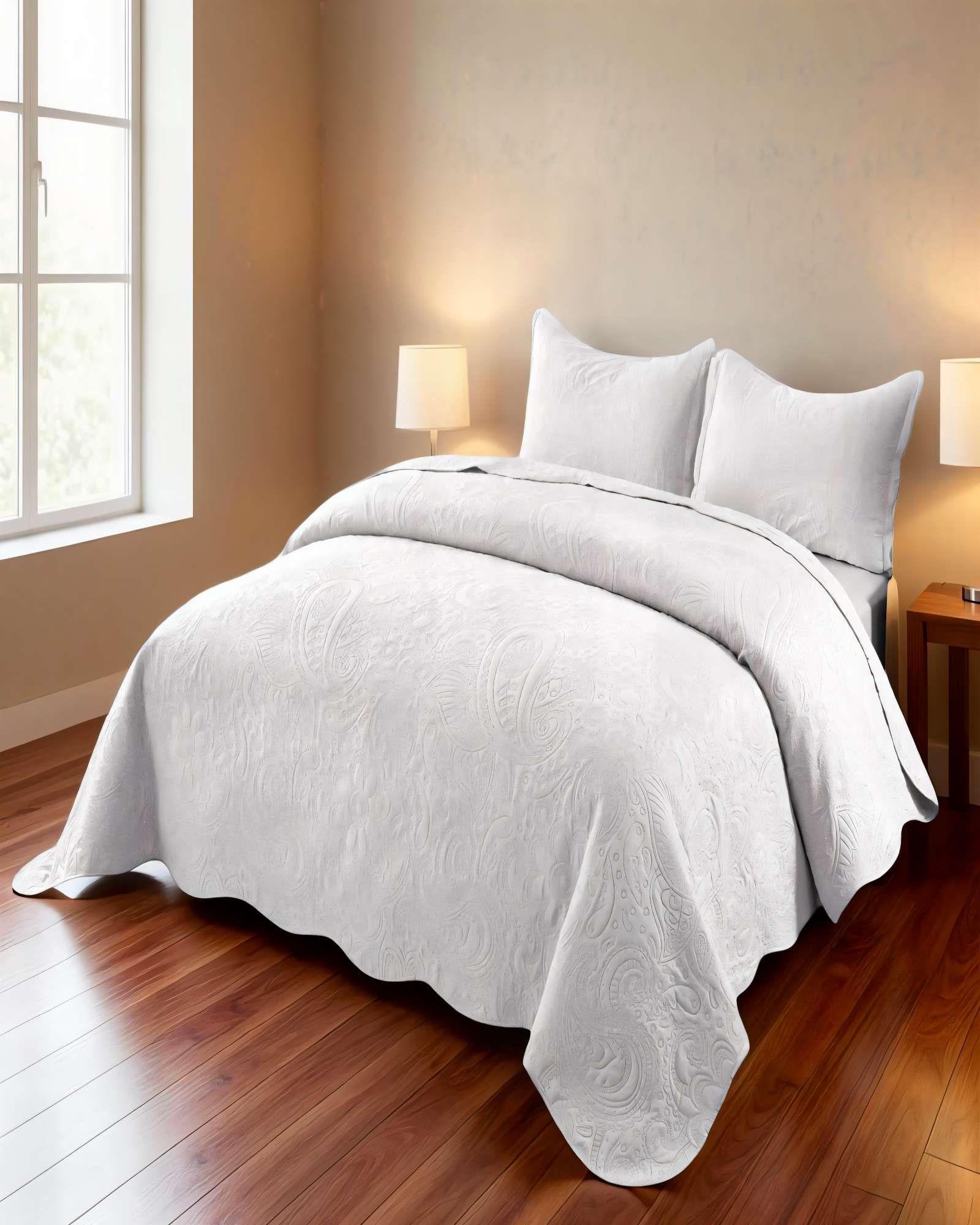CUBRECAMA QUILT DE VERANO 2 PLAZAS CON RELIEVE COLOR BLANCO-3