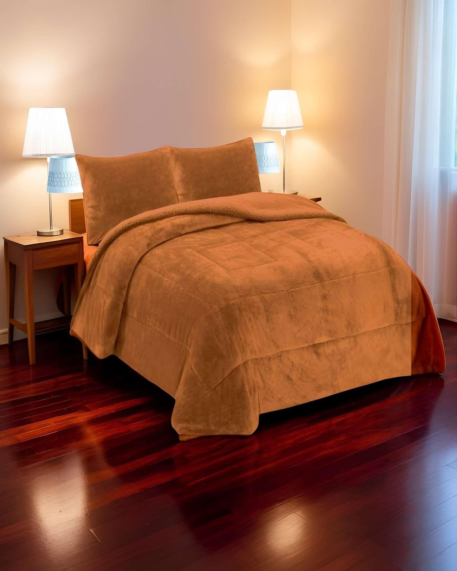 COBERTOR CON CHIPORRO 2 PLAZAS 230X250CM MOSTAZA B21-2